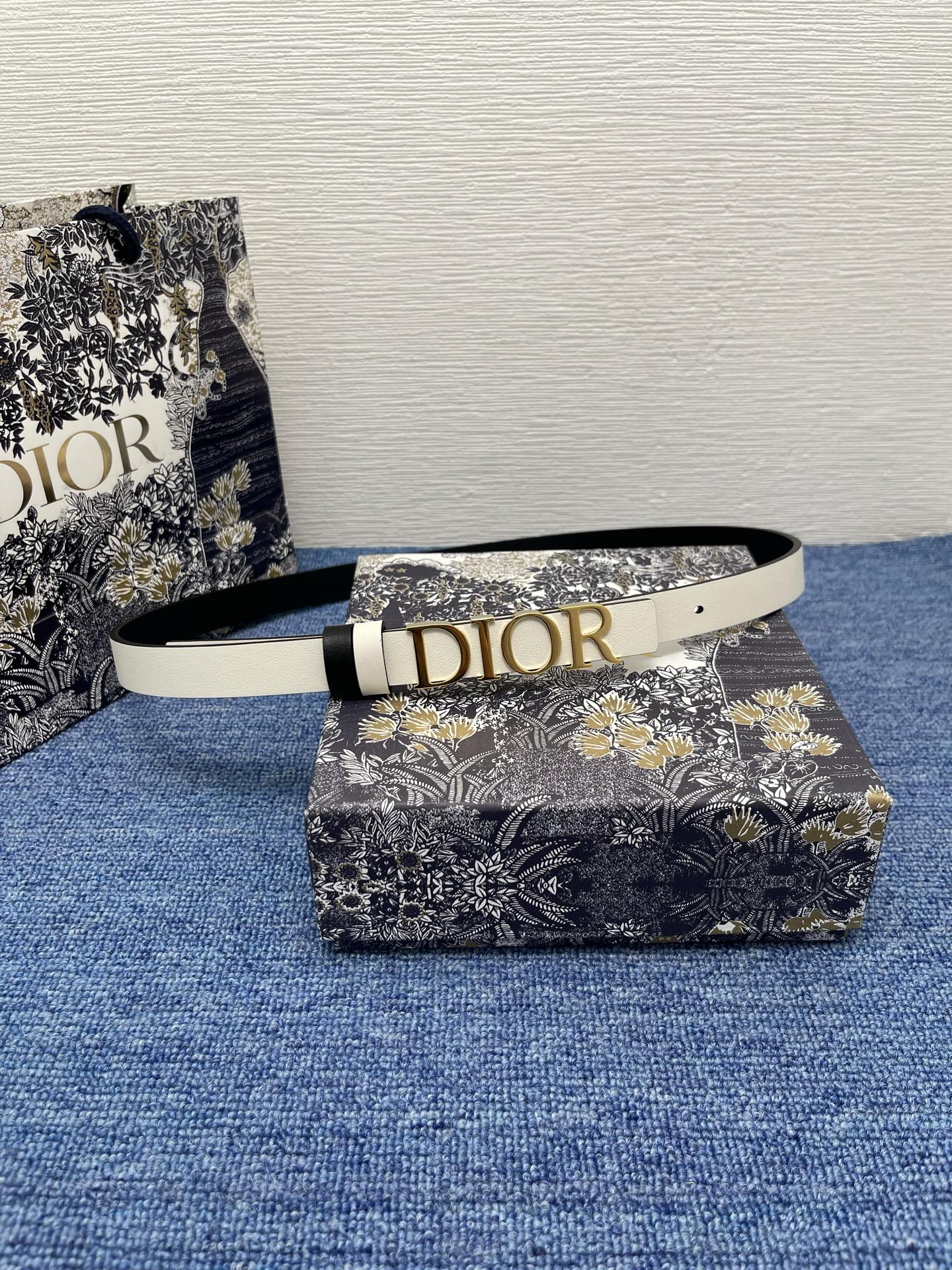 Dior D-Dream Belt, 20 mm, White Smooth Calfskin with Gold-Finish Metal Buckle 3 i1749126270618 7670 0 1