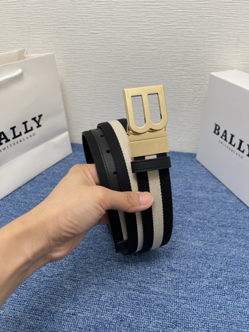Bally Classic Leather and Fabric Belt with Iconic Buckle - 3.5 cm Wide