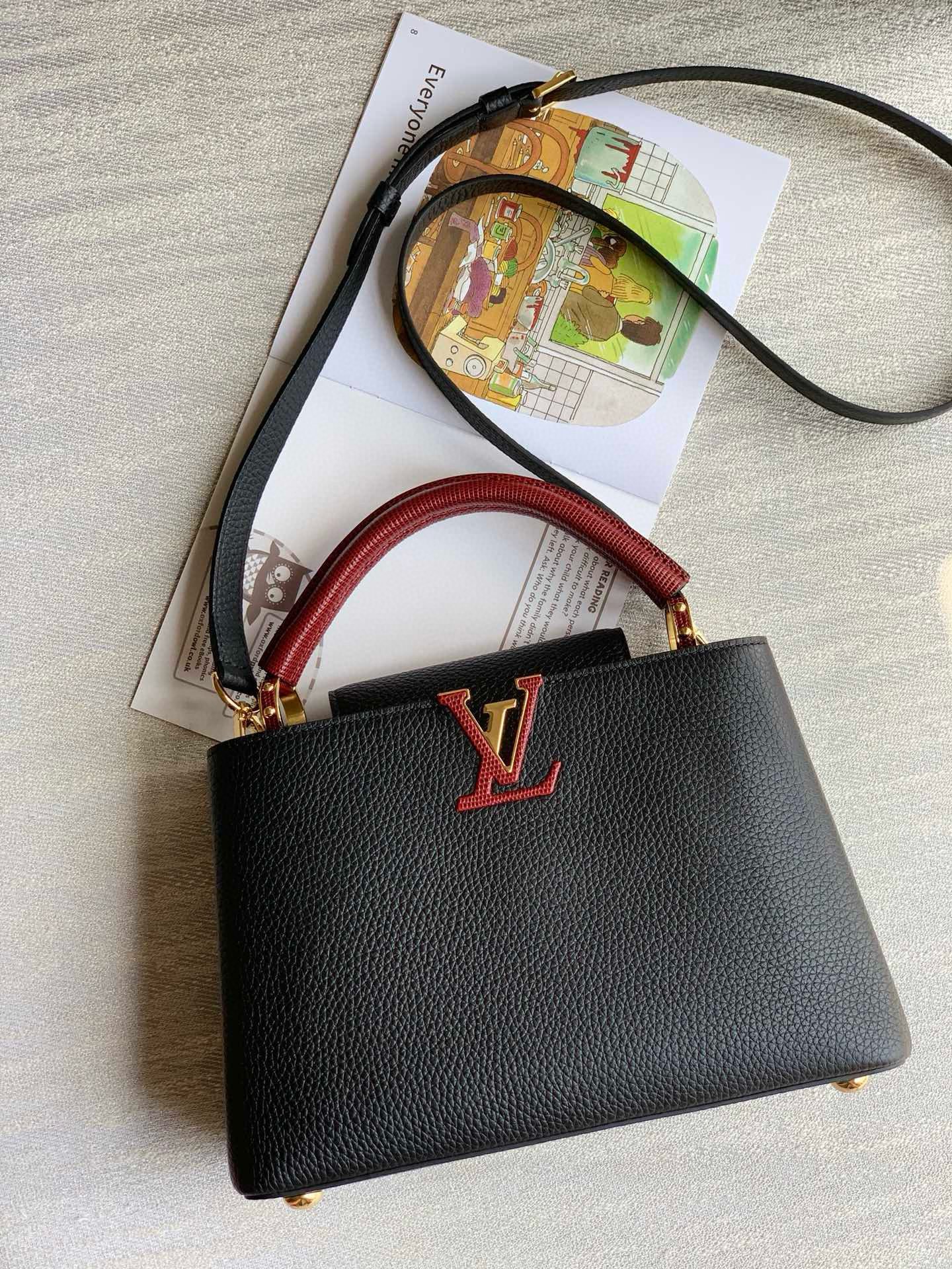 Louis Vuitton Official 94049 black with lizard pattern capucines
