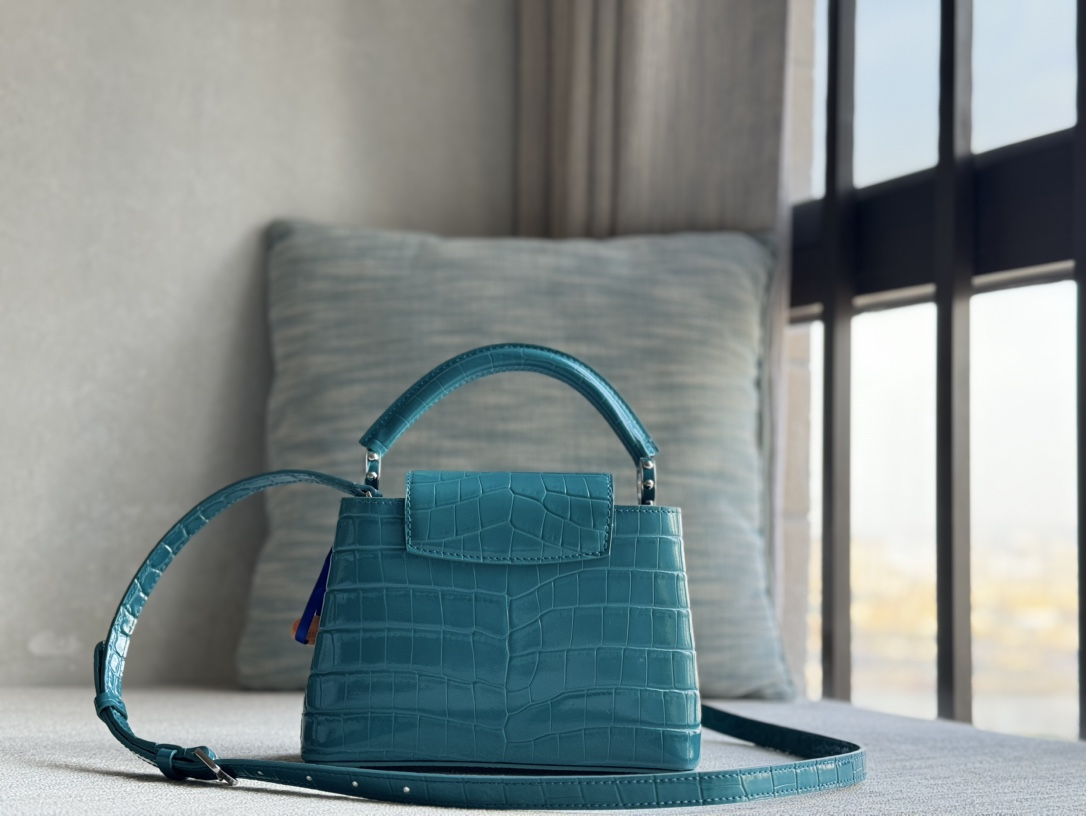 Louis Vuitton LV premium quality original factory officially on sale N93429 blue crocodile pattern silver buckle
