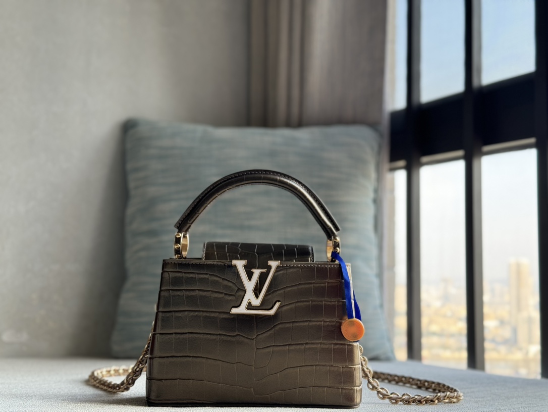 Louis Vuitton LV premium quality original leather officially on sale N81190 gold crocodile pattern braided gold buckle