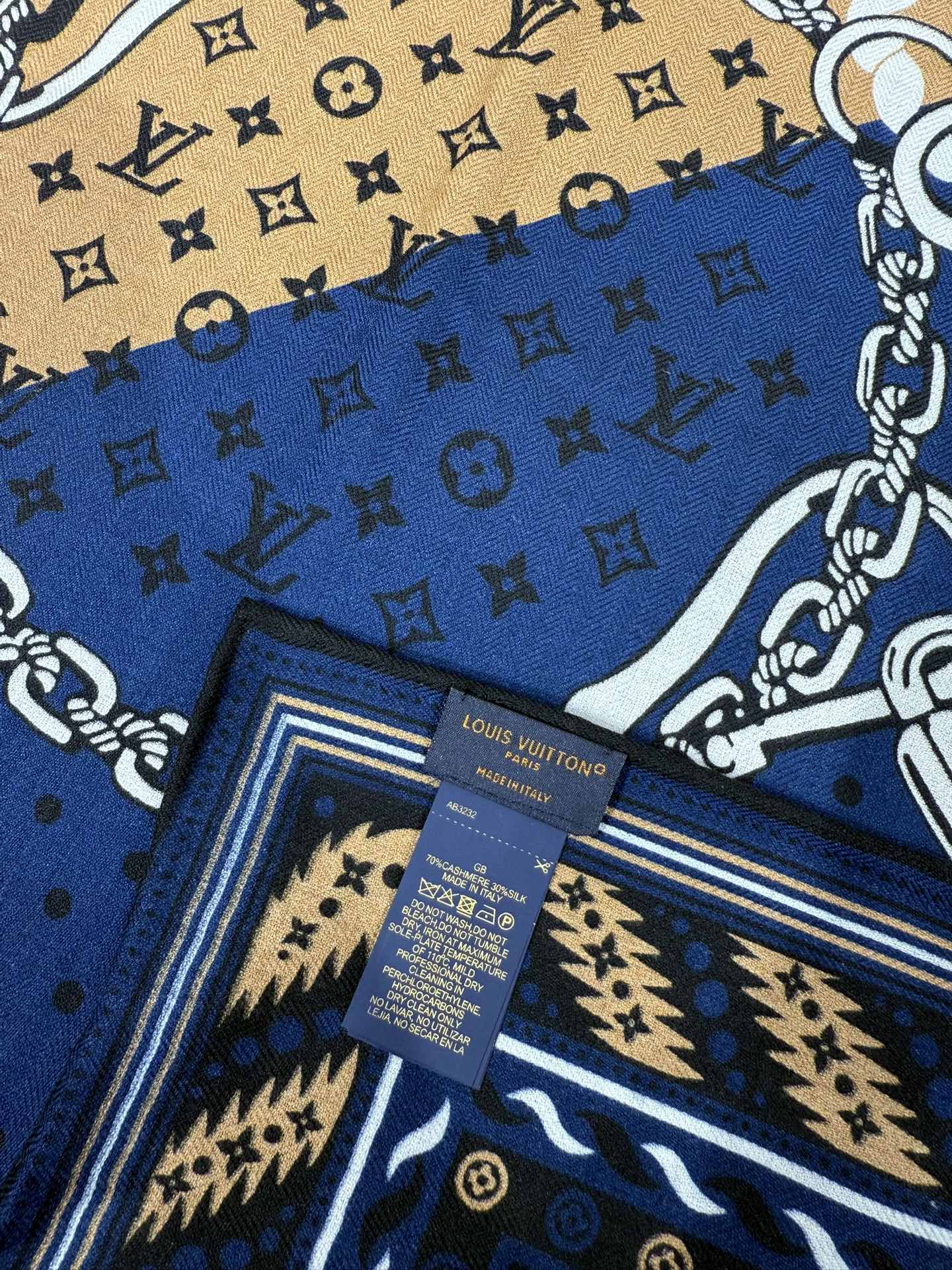 💟2025年 OCEAN BANDANA 140双面同色丝毛披肩【Lv秋冬新品】Ocean Bandan