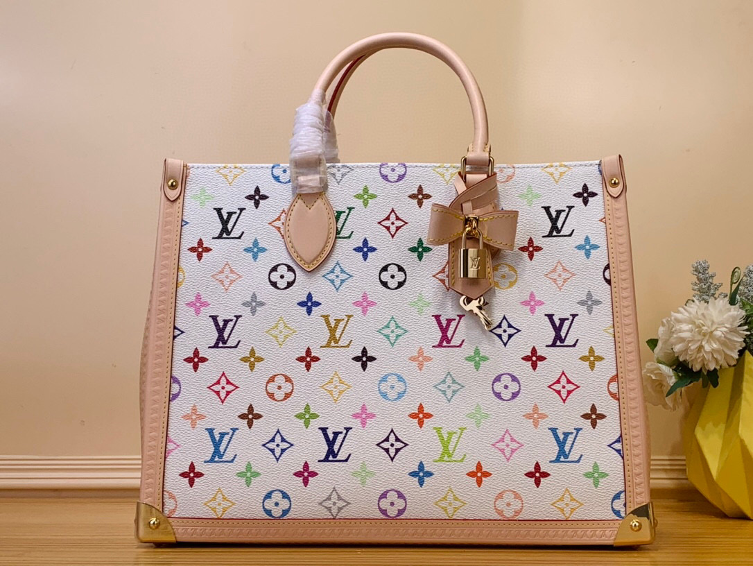 NO:620124,Top original order [LV  27x14 cm (length x height x width) 7518085,,louis vuitton,louis vuitton,cowhide19860909顶级原单【LV X TM ONTHEGO中号手袋】M13079 白彩/村上隆 路易威登x村上隆再版系列以灵动笔触演绎OnTheGo 中号手袋.缤纷 Monogram 帆布包身、牛皮革饰边和LVxTM钥匙包彰显考究格调,莹亮包角回溯路易威登传统行李箱设计,肩带和顶部手柄实现多种背携方式. 尺寸35 x 27x14厘米(长度x高x宽) 7518085,,louis vuitton,louis vuitton,cowhide,Bag