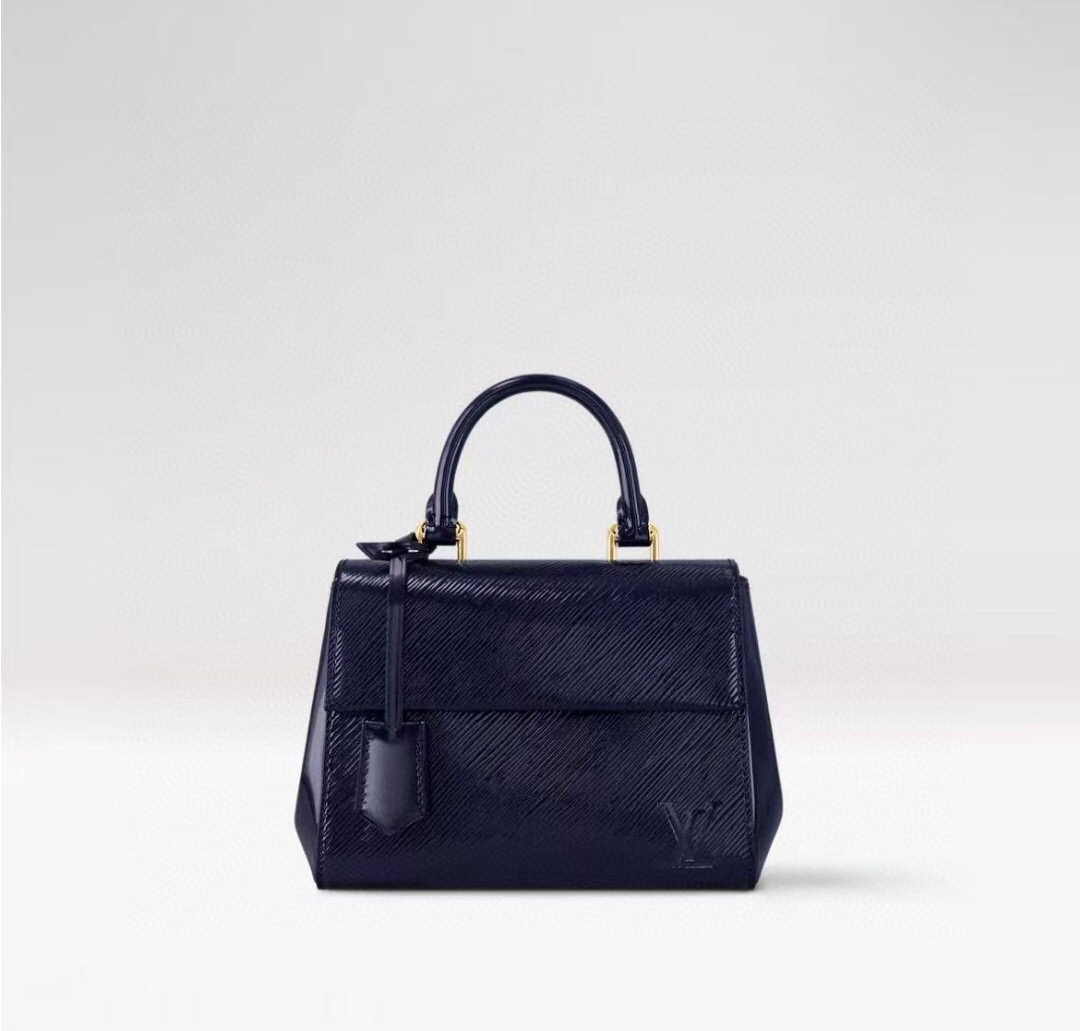 NO:551801,[CLUNY mini handbag] M58928 dark blue water ripple (webbing) mirror patent leather official website picture,19860909【CLUNY 迷你手袋】M58928 深蓝色水波纹（织带）镜面漆皮 官网图,,Bag