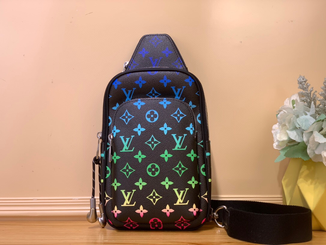 NO:621002,Top Original [Avenue Slingbag M Chest Bag] M13963 Color/Gradient Made of Monogram Eclise HR coated canvas. This small crossbody bag has a main compartment with an internal pocket, as well as an external zippered pocket for quick access to frequently used items. Finally, there is a small triangular zippered pocket where the shoulder strap meets the bag. Dimensions 16 x 33 x 5.7  5416058,,satchels,crossbody bags19860909顶级原单【Avenue Slingbag M 胸包】M13963 彩色/渐变 由Monogram Eclise Hr涂层帆布制成.这款小型斜挎包有一个带内袋的主隔层,以及一个外部拉链口袋,可快速取用经常使用的物品.最后,有一个三角形的小拉链口袋,肩带与包相遇. 尺寸 16 x 33 x 5.7 5416058,,satchels,crossbody bags,Bag