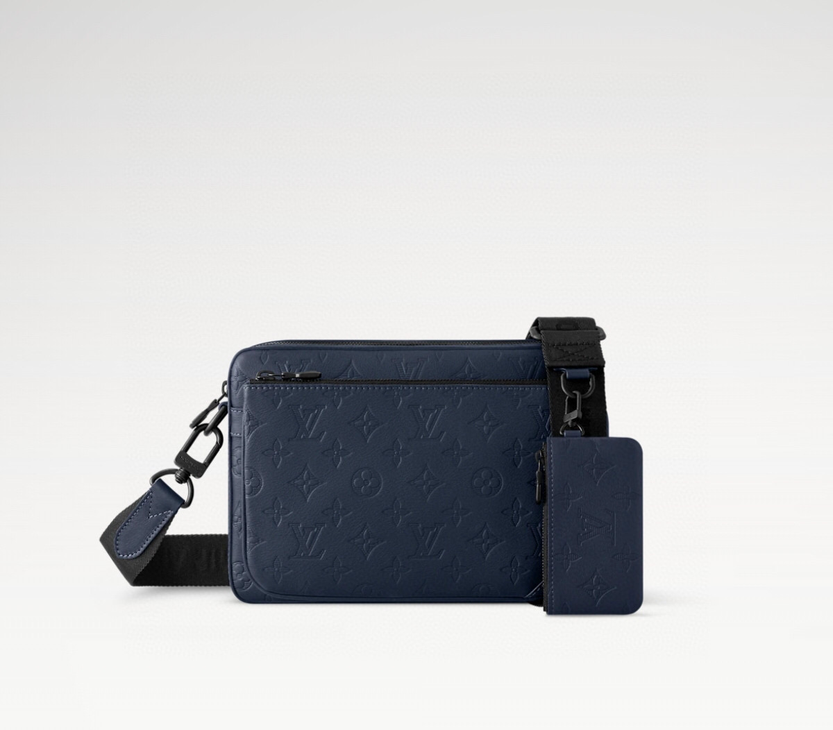 NO:551068,[Trio messenger bag] M14785 dark blue (stripe embossed) official website picture,19860909【Trio 邮差包】M14785 深蓝色（条纹压花） 官网图,,Bag
