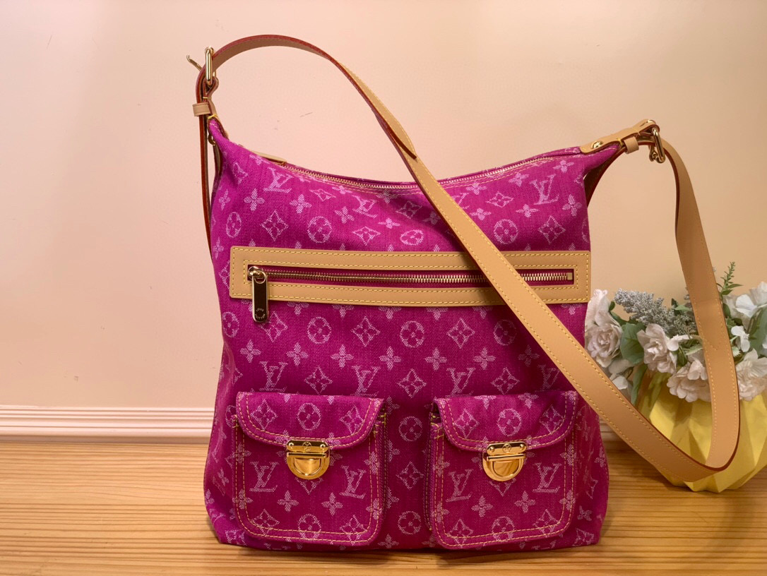 NO:552140,Top original list [Middle-old handbag large size] M95210 Denim/Rose Red Two shoulder straps One long and one short Size: 30×34×13.6317075,19860909顶级原单【中古手袋大号】M95210 牛仔/玫红 两条肩带 一长一短 尺寸:30×34×13.6317075,,Bag