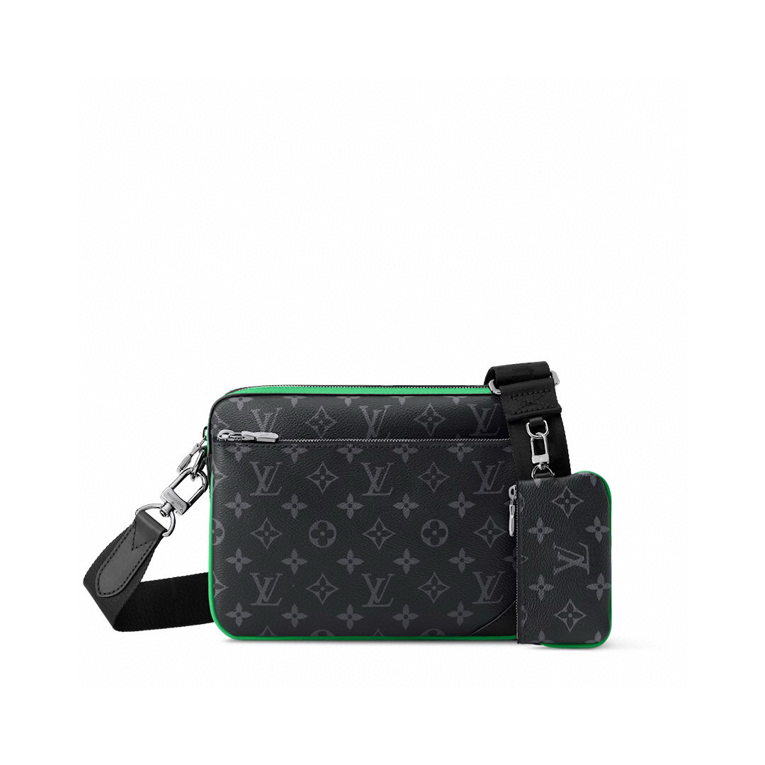 NO:551821,[TRIO messenger bag] m26052 black flower/green official website picture,19860909【TRIO 邮差包】 m26052 黑花/绿色 官网图,,Bag
