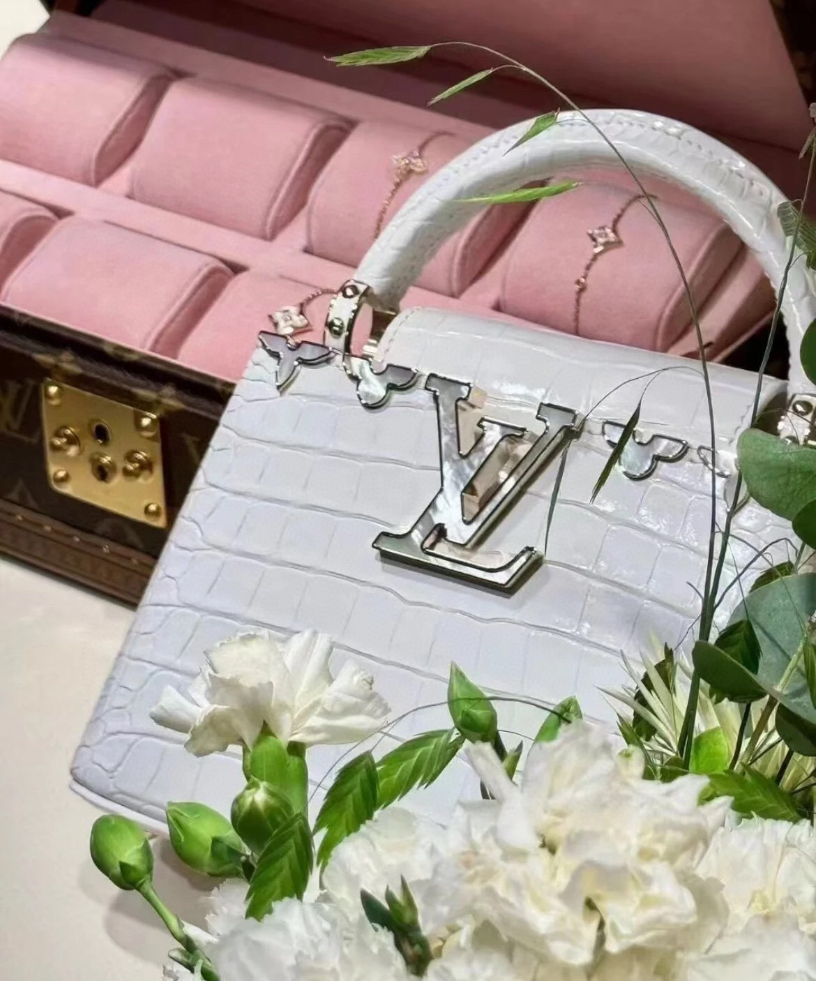 NO:551868,[Caucines mini handbag] M94227 48865 white (crocodile pattern-flower fritillary/) combination picture,19860909【Caucines 迷你手袋】M94227 48865 白色（鳄鱼纹-花卉贝母/）组合图,,Bag