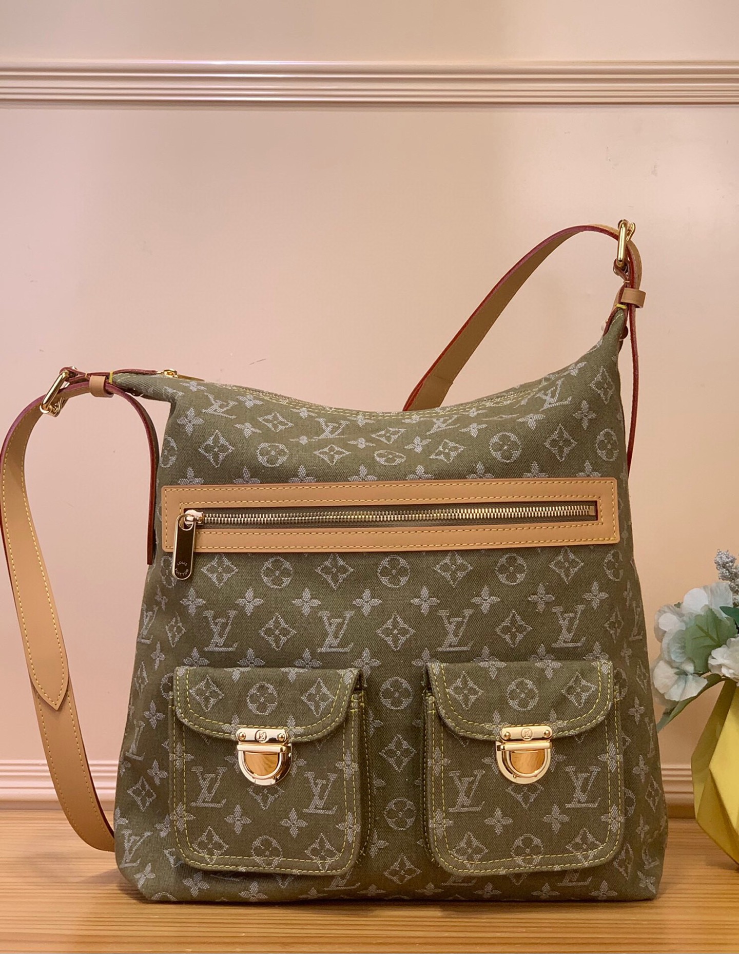 NO:552143,Top original order [medium handbag large size] M95210 denim/green cc two shoulder straps, one long and one short, size: 30×34×19.6317065,19860909顶级原单【中古手袋大号】M95210 牛仔/绿色cc 两条肩带 一长一短 尺寸:30×34×19.6317065,,Bag