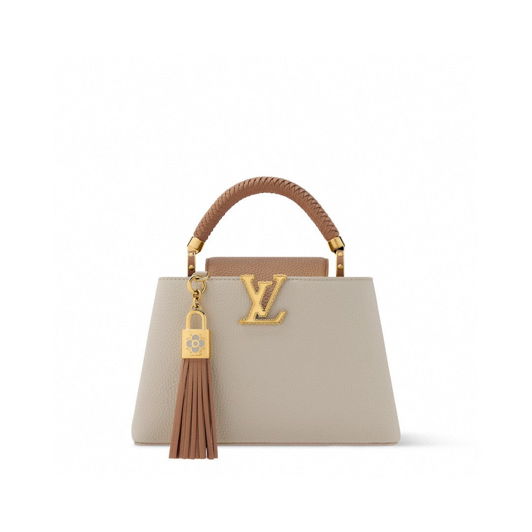 NO:552266,[CAUCINES mini handbag] m25466 gray with brown/tassels (color matching),19860909【CAUCINES mini 手袋】 m25466 灰色拼棕色/流苏（拼色）,,Bag