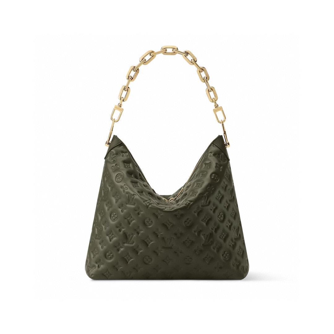 NO:552402,[Coussin Hobo MM handbag] m12071 taupe m12068 black m12072 purple (embossed) m15228 dark green official website picture,19860909【Coussin Hobo MM手袋】m12071 灰褐色 m12068 黑色 m12072 紫红色 (压花) m15228 深绿色 官网图,,Bag