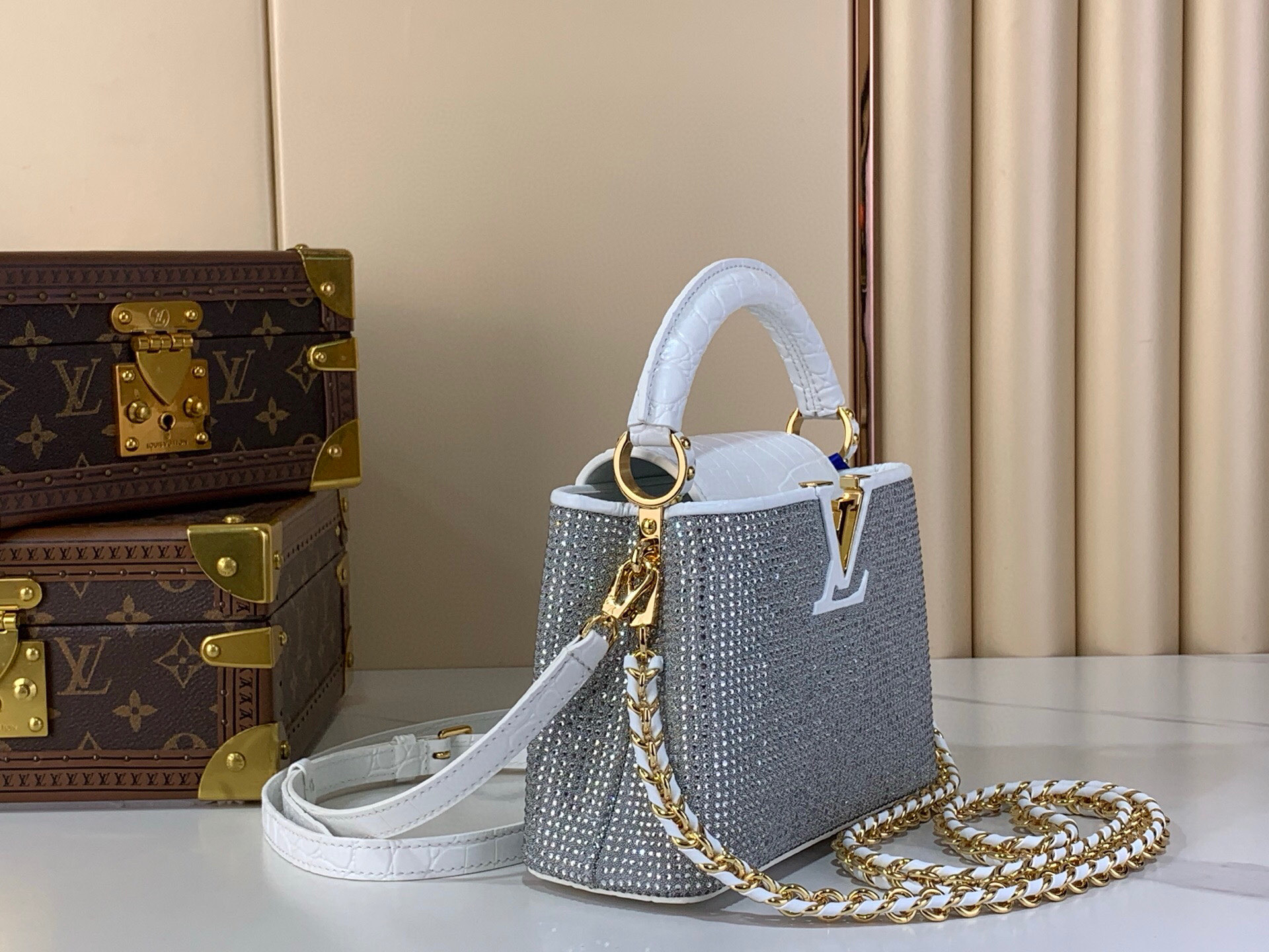 LV Style Beige Leather Top Handle Bag Lookbook Reference image 2