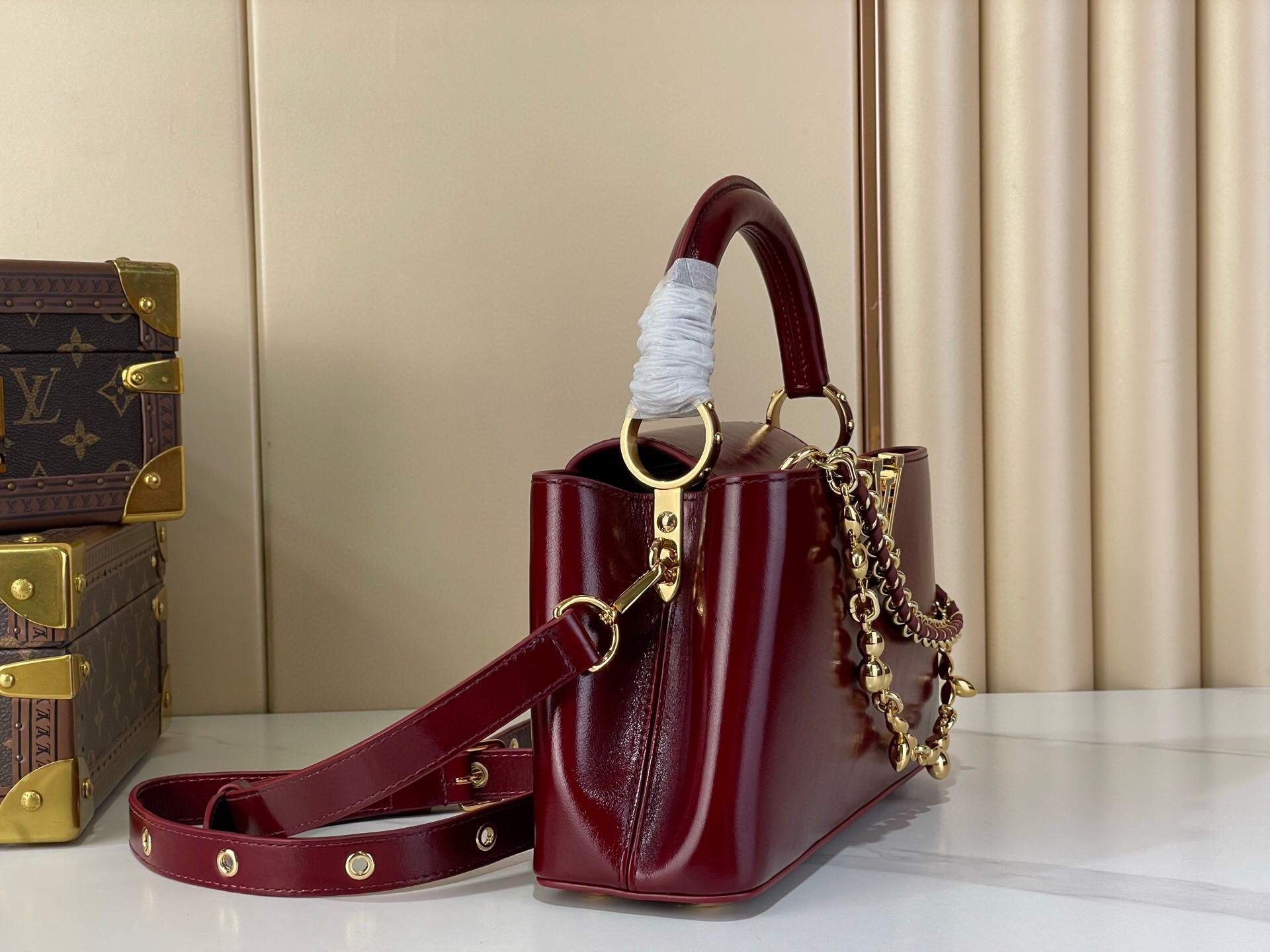 LV Style Beige Leather Top Handle Bag Lookbook Reference image 2