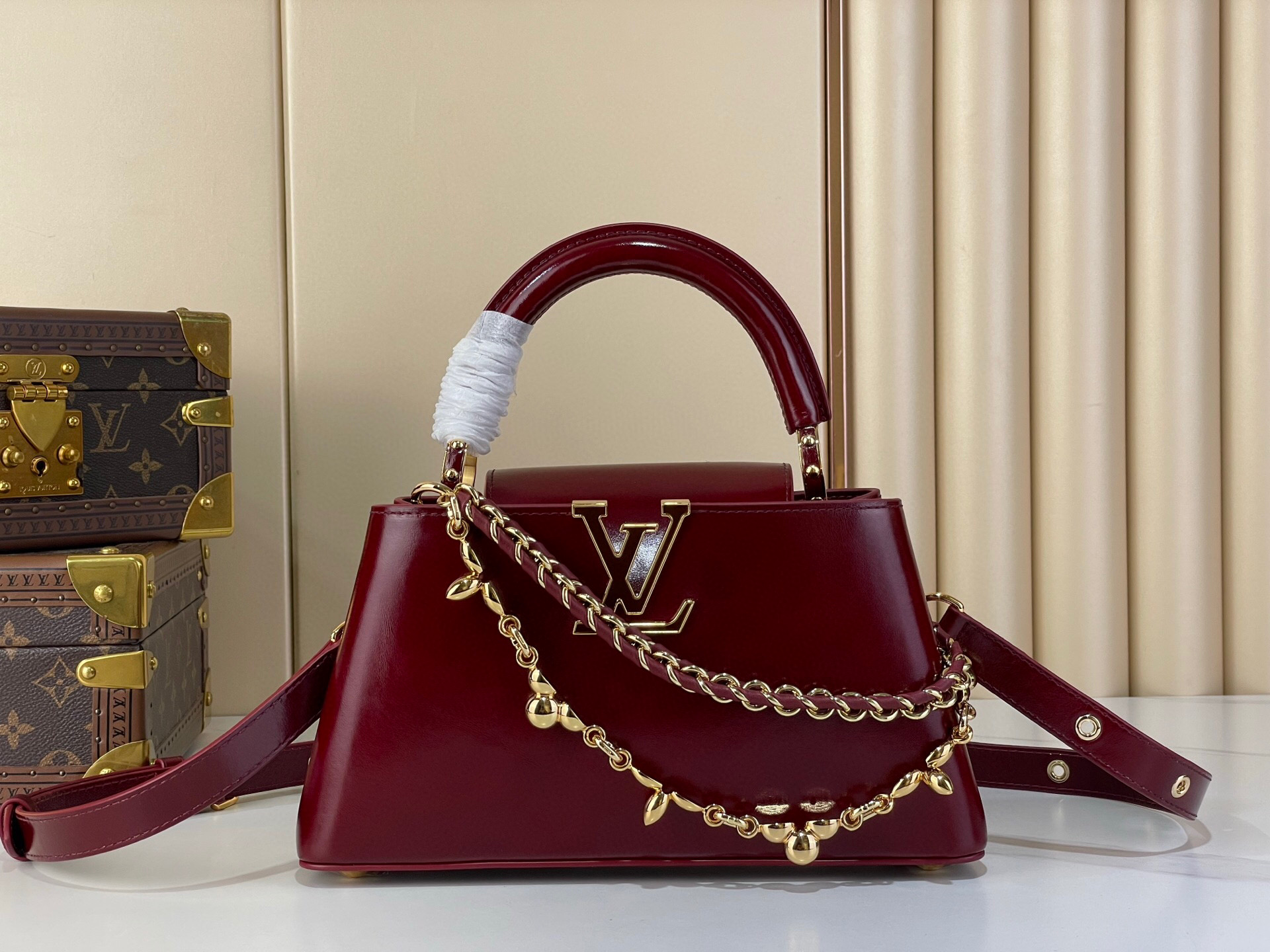 LV Style Beige Leather Top Handle Bag Lookbook Reference image 1