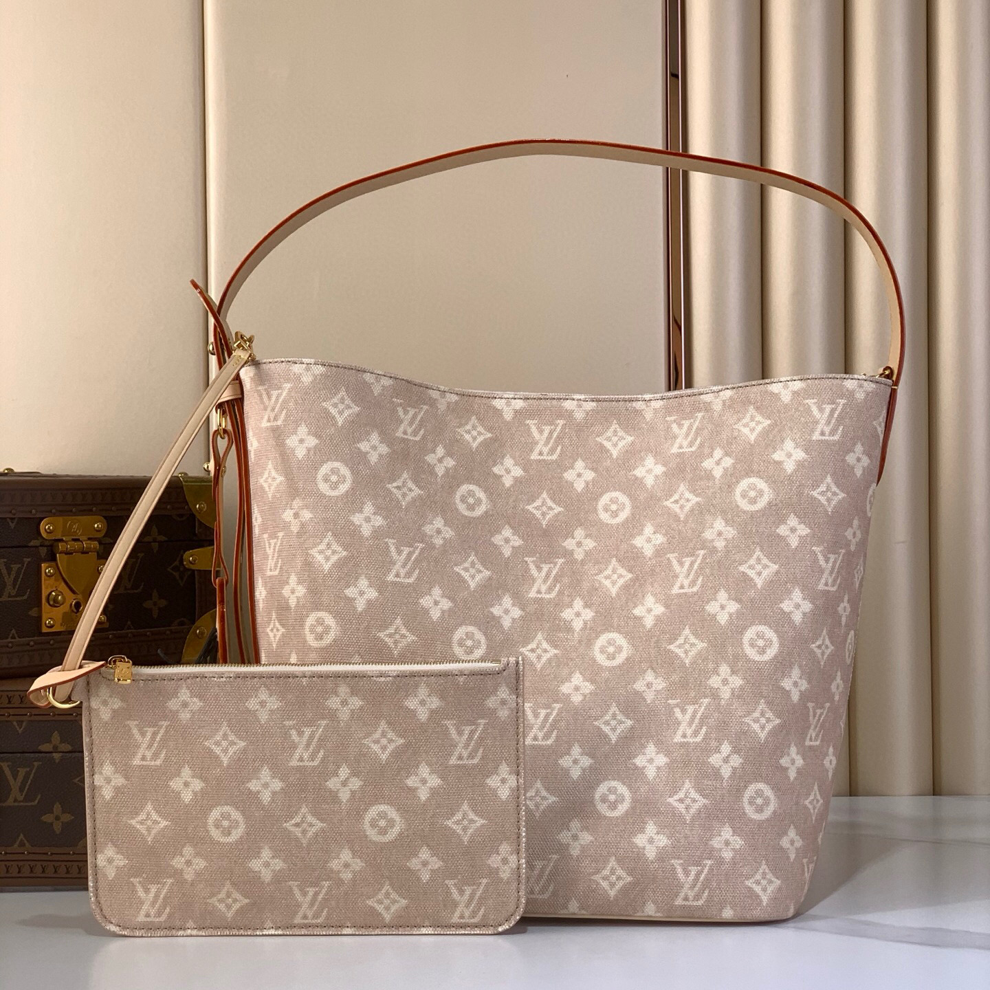 LV Style Beige Leather Top Handle Bag Lookbook Reference image 1