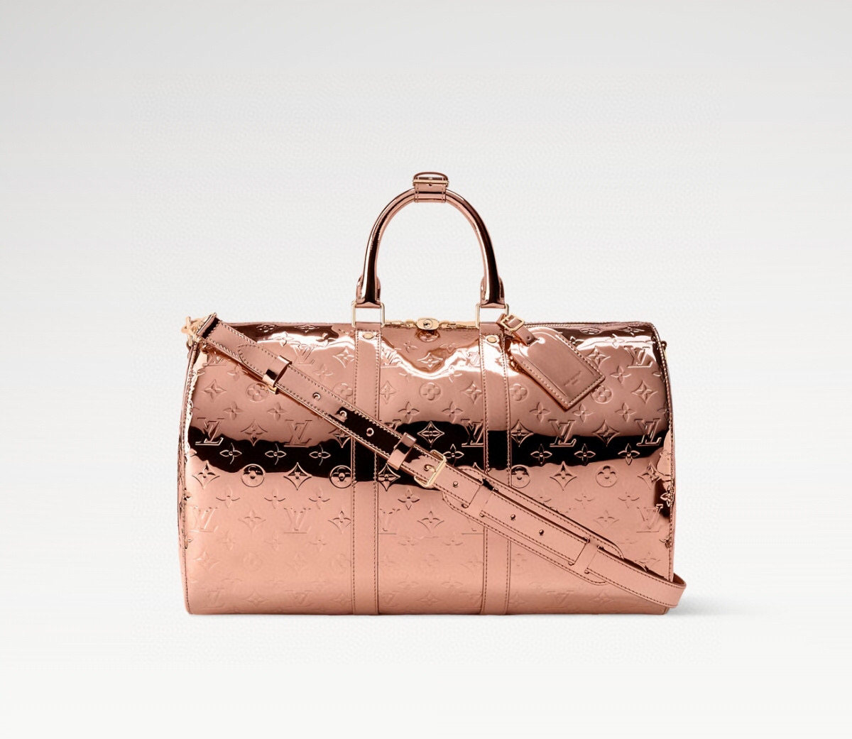 NO:581655,[Keeall Bandoulière 45 travel bag] MM26766 silver 26463 rose gold (patent leather),19860909【Keeall Bandoulière 45 旅行袋】MM26766 银色 26463 玫瑰金（漆皮）,,Bag