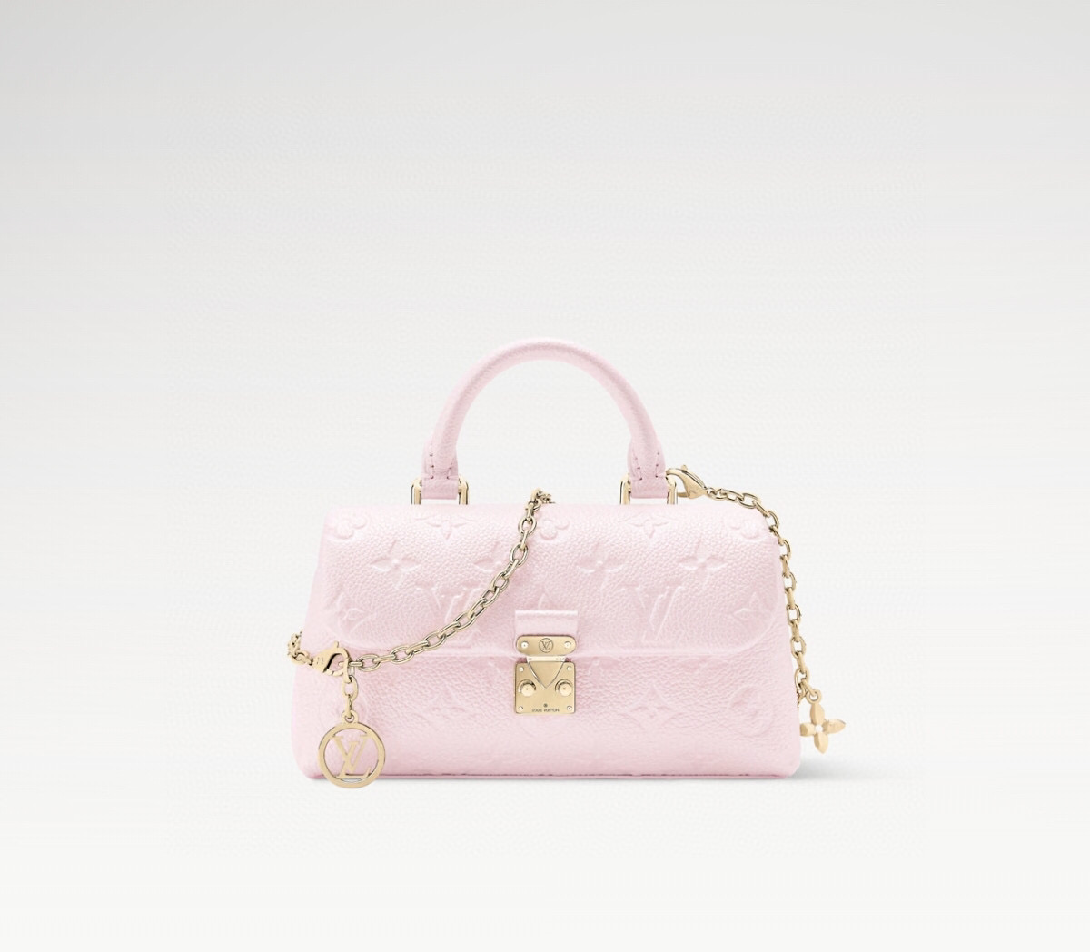 NO:585878,[Nano Madeleine Handbag] M12144 27043 Pearlescent Pink (Embossed) Chain,19860909【 Nano Madeleine 手袋】M12144 27043 珠光粉色（压花）链条,,Bag