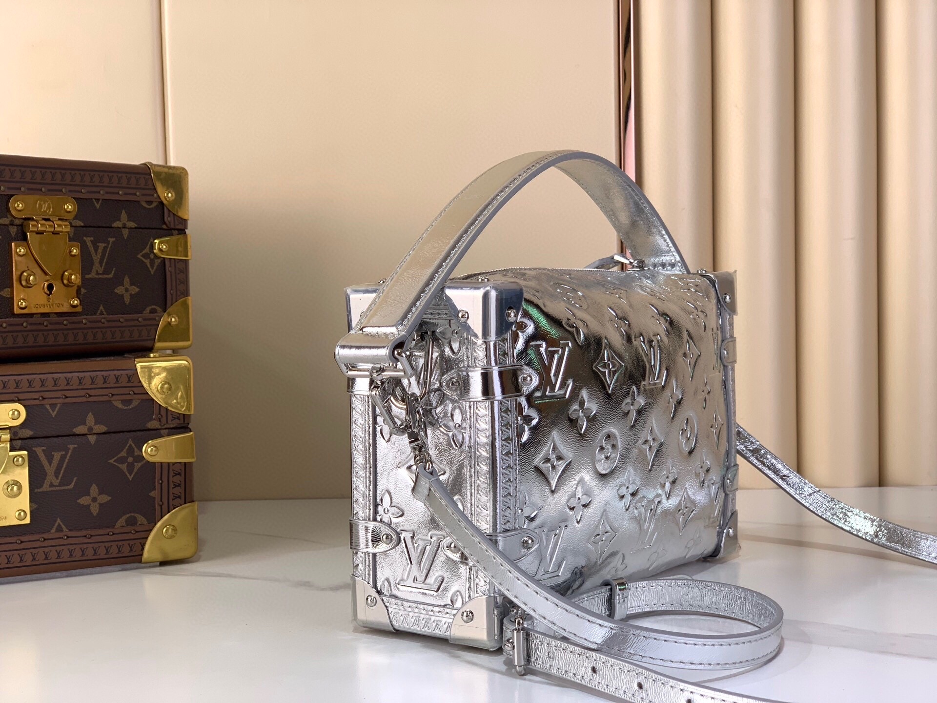 LV Style Beige Leather Top Handle Bag Lookbook Reference image 2