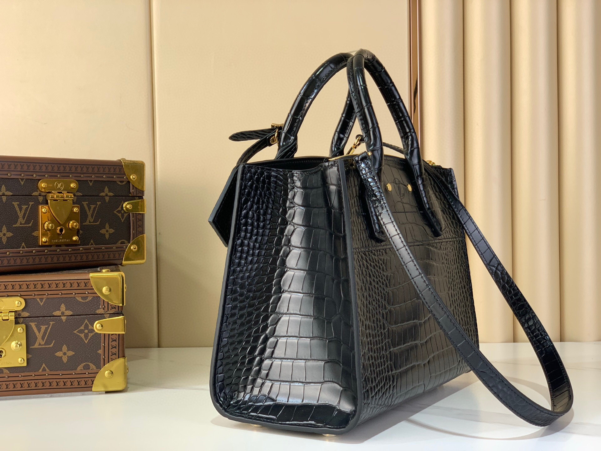 LV Style Black Leather Top Handle Bag Lookbook Reference image 2