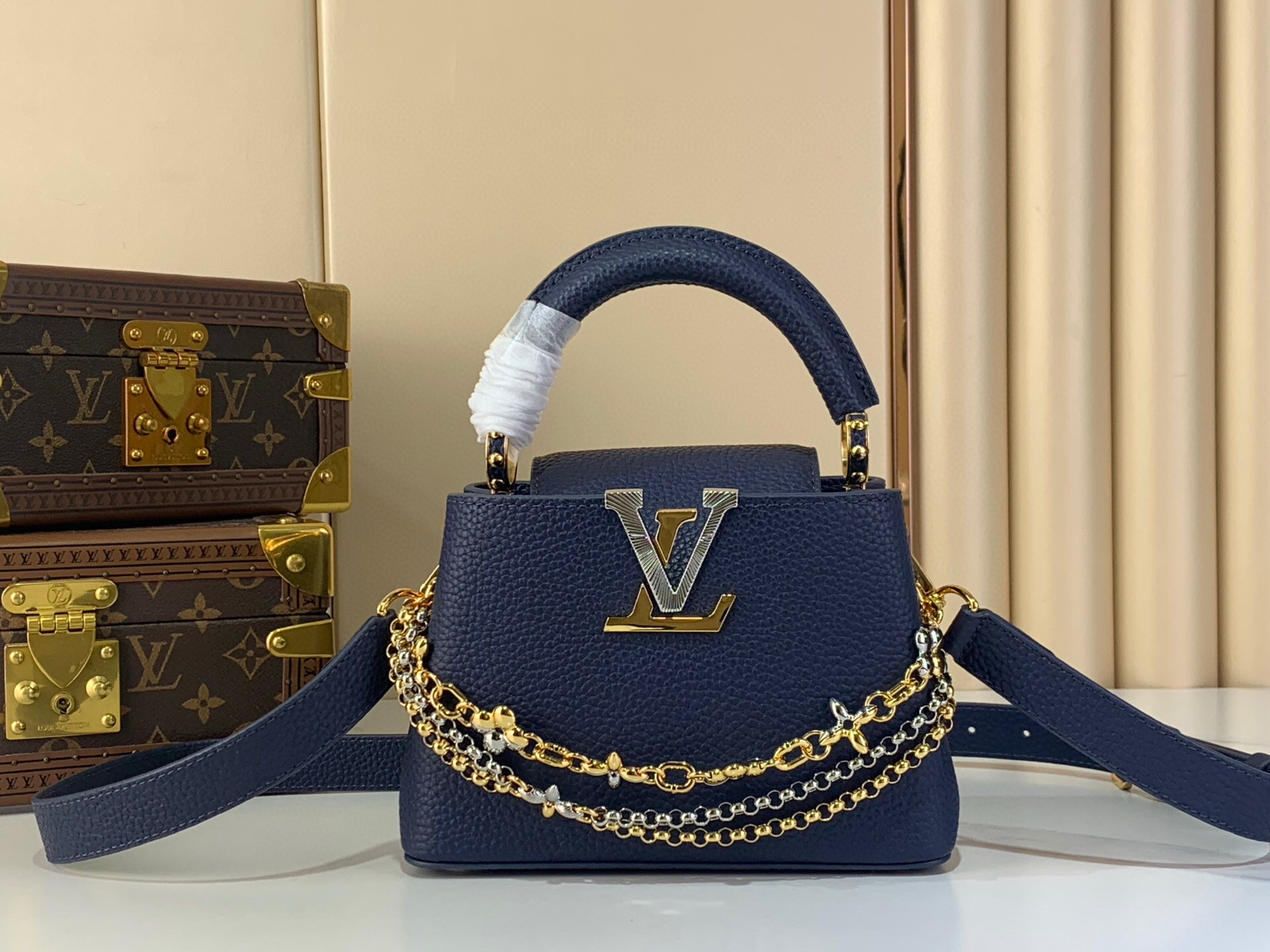LV Style Blue Leather Top Handle Bag Lookbook Reference image 1
