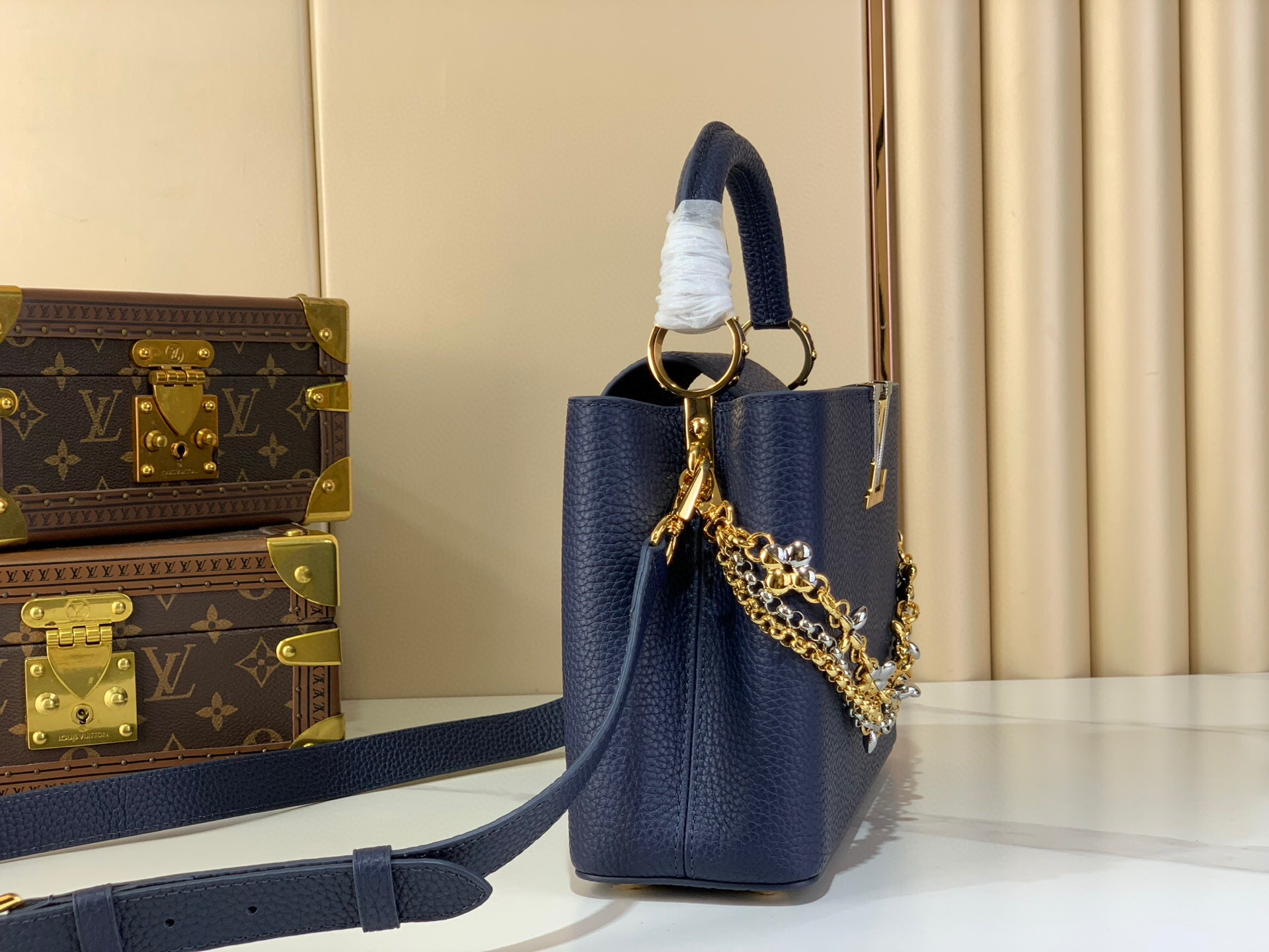 LV Style Blue Leather Top Handle Bag Lookbook Reference image 2
