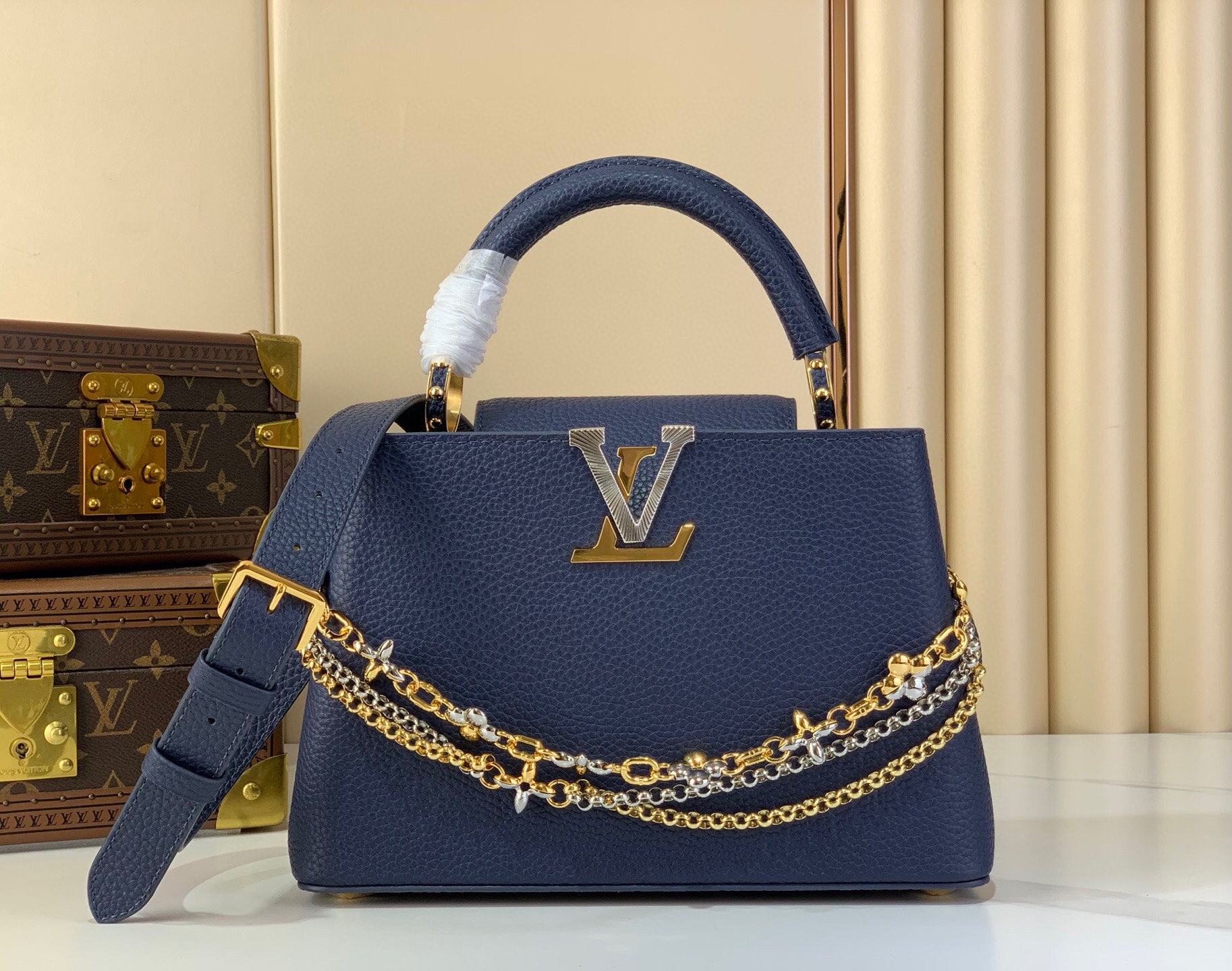 LV Style Blue Leather Top Handle Bag Lookbook Reference image 1