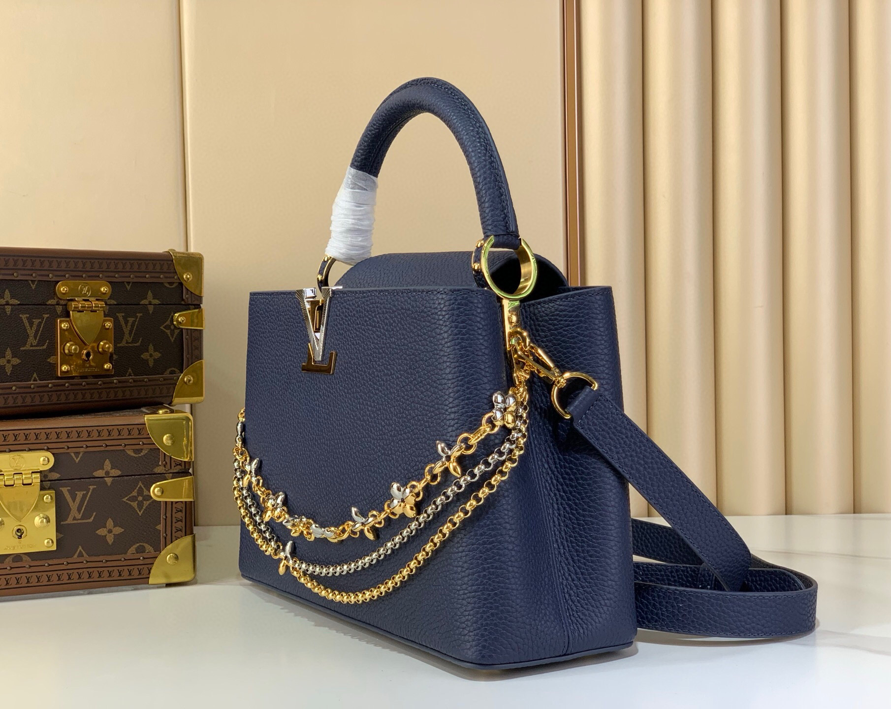 LV Style Blue Leather Top Handle Bag Lookbook Reference image 2