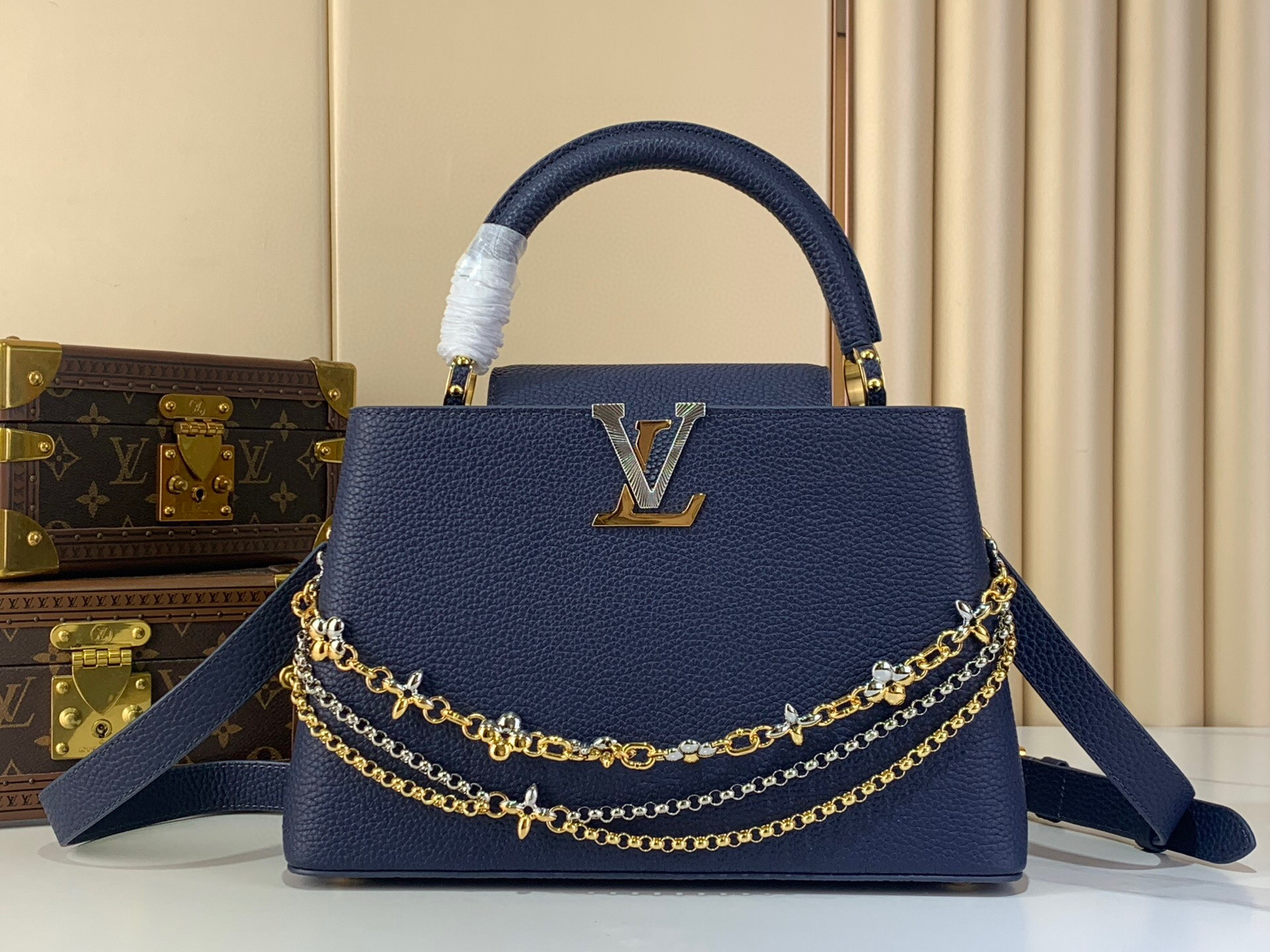 LV Style Blue Leather Top Handle Bag Lookbook Reference image 1