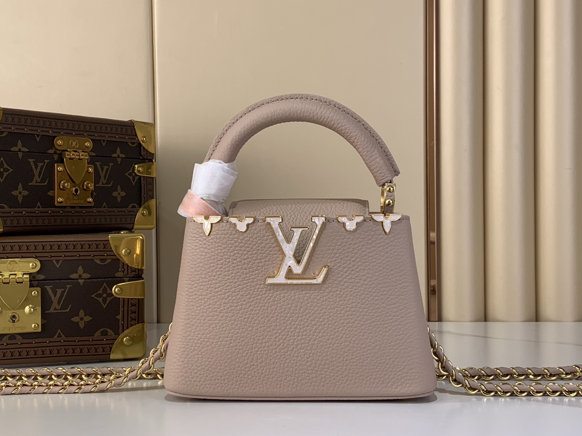 LV Style Beige Leather Top Handle Bag Lookbook Reference image 1