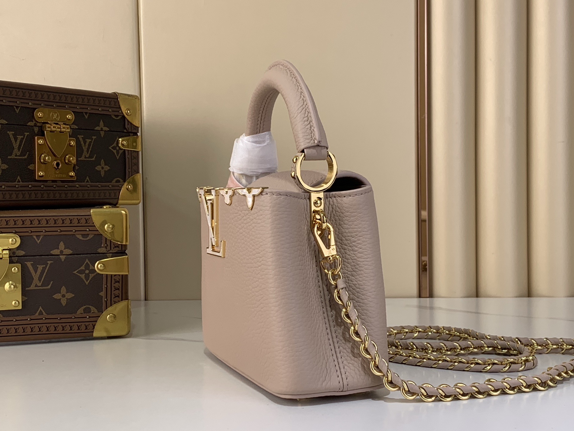 LV Style Beige Leather Top Handle Bag Lookbook Reference image 2