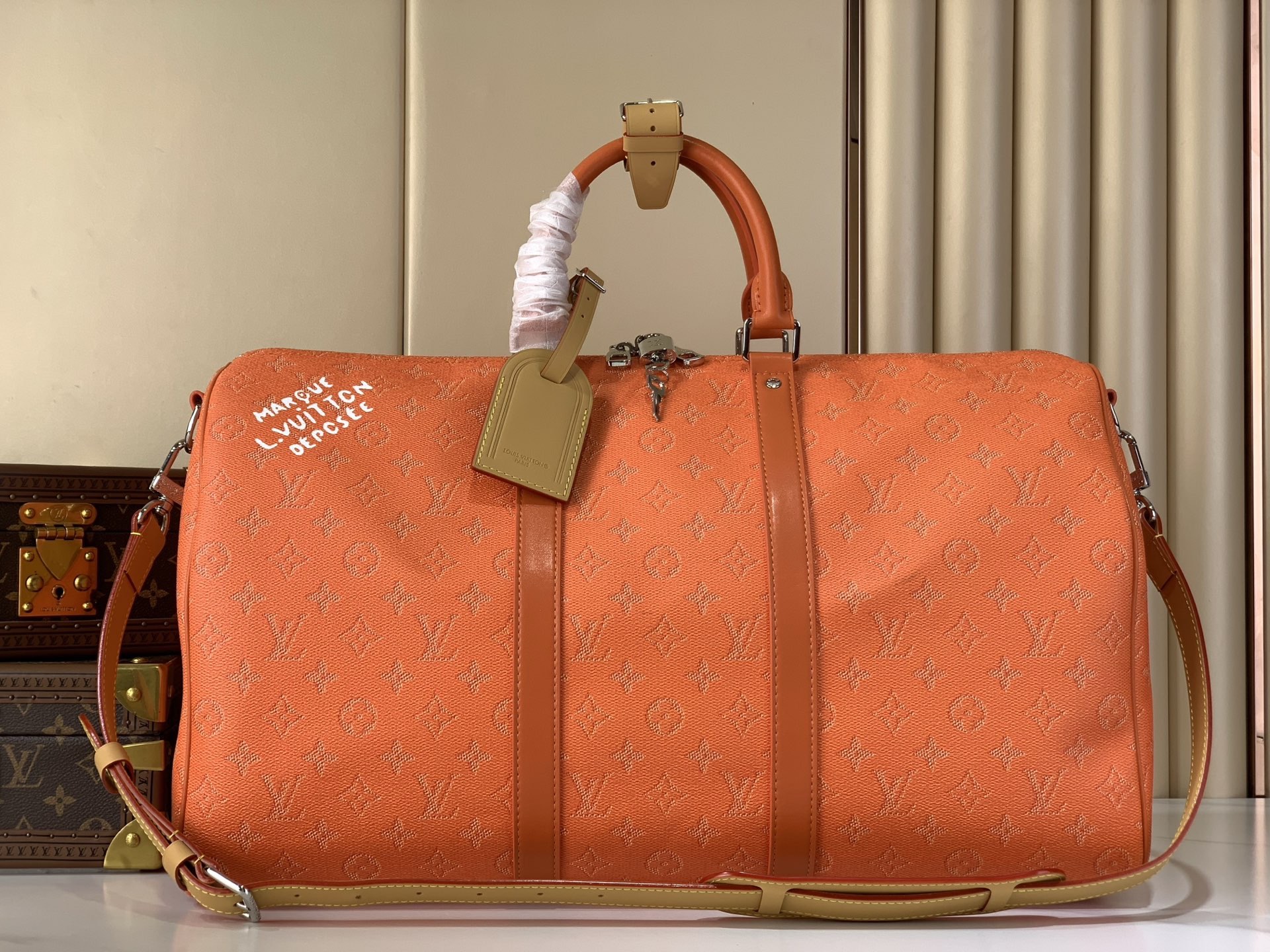 LV Style Beige Leather Travel Bag Lookbook Reference image 1