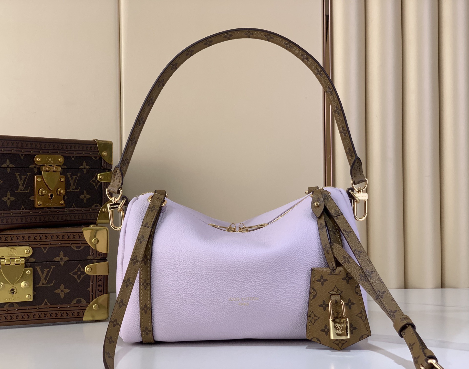 LV Style Beige Leather Top Handle Bag Lookbook Reference image 1