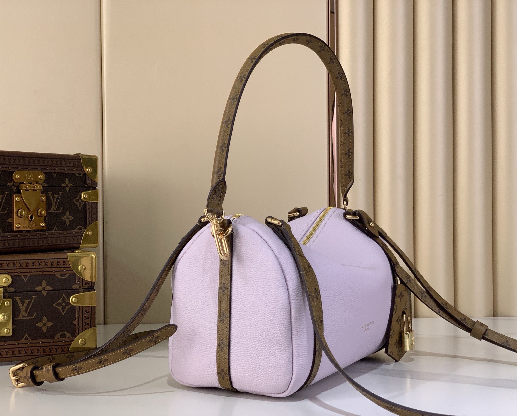 LV Style Beige Leather Top Handle Bag Lookbook Reference image 2