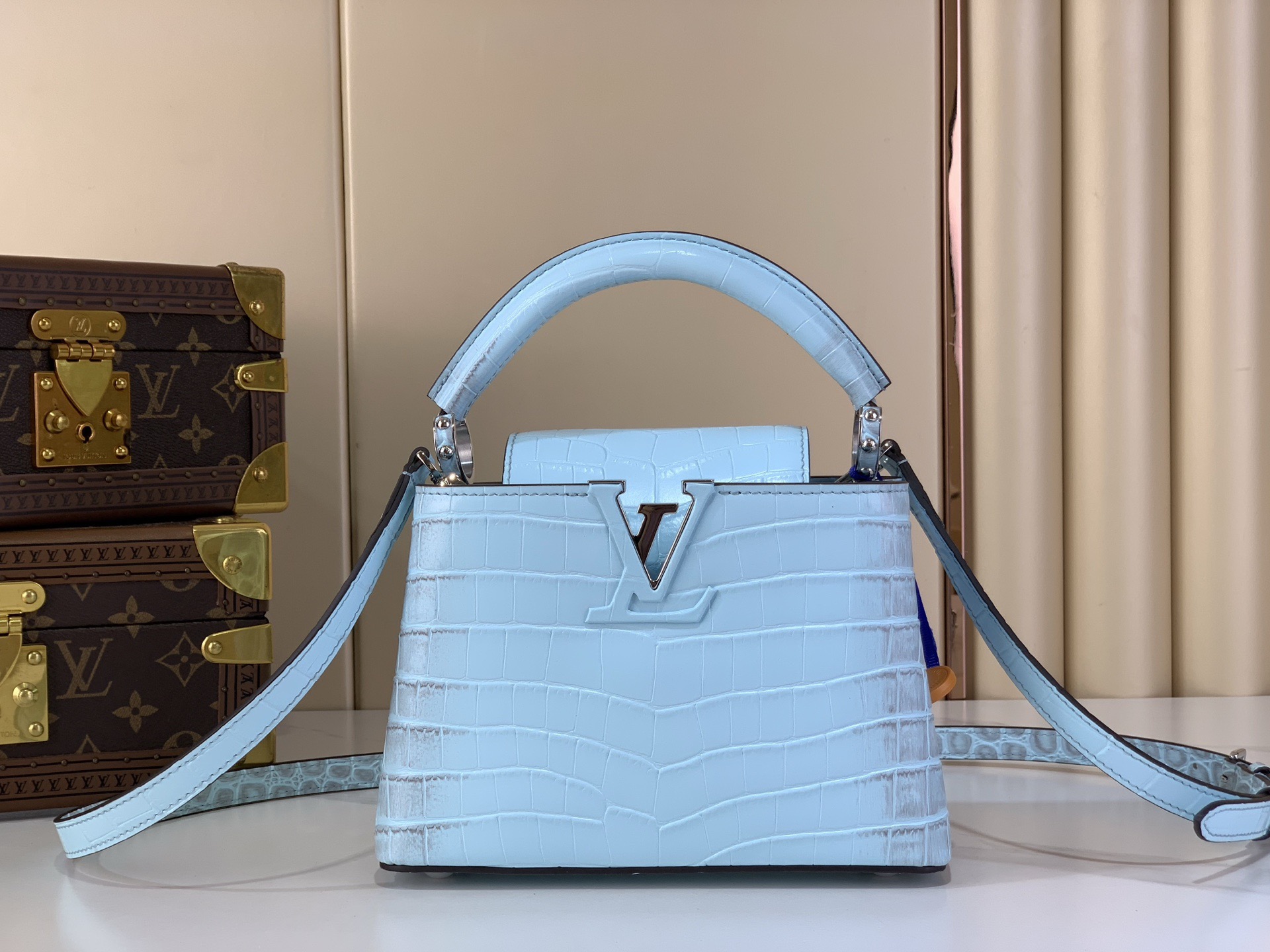 LV Style Blue Leather Top Handle Bag Lookbook Reference image 1