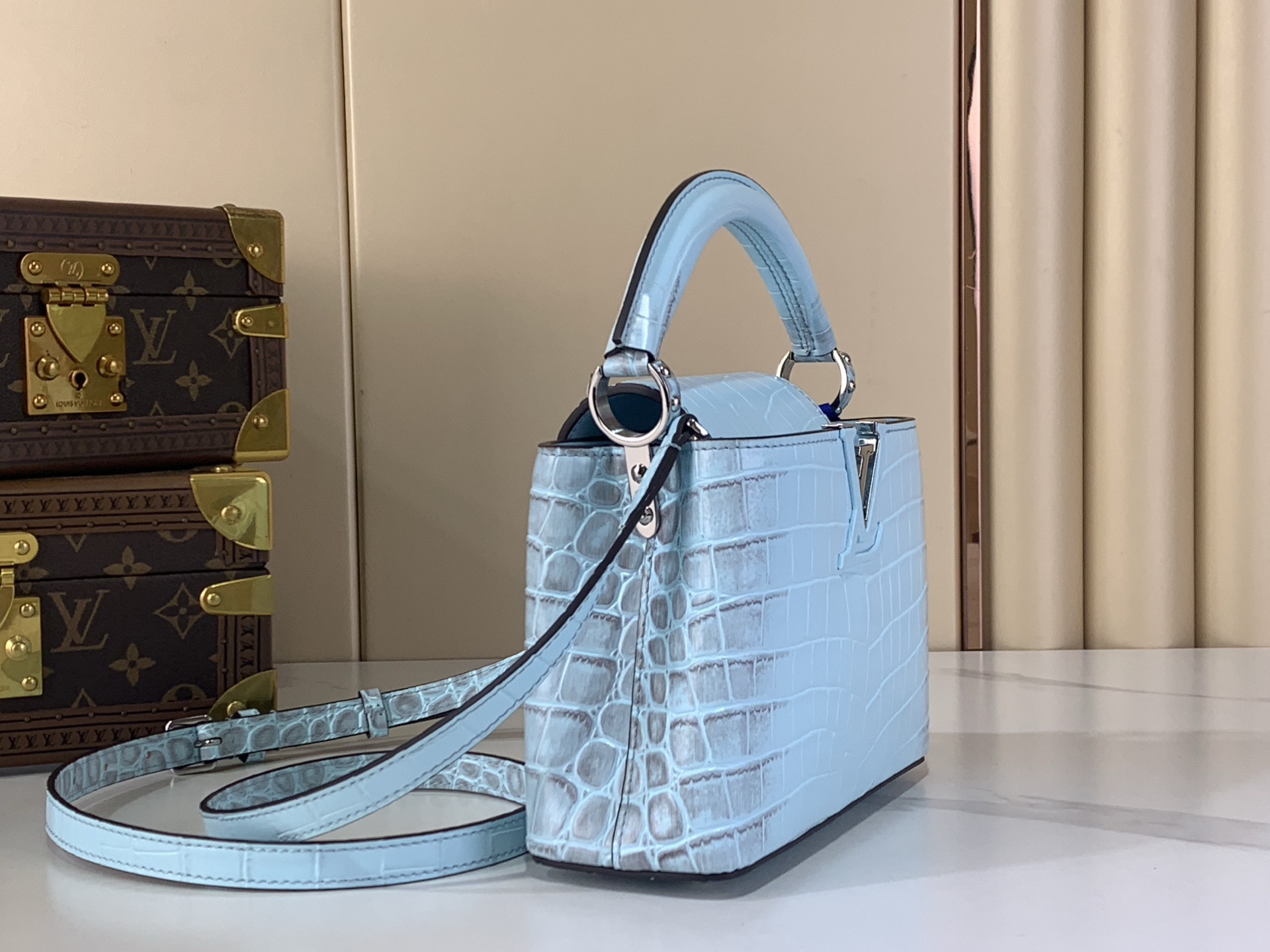LV Style Blue Leather Top Handle Bag Lookbook Reference image 2