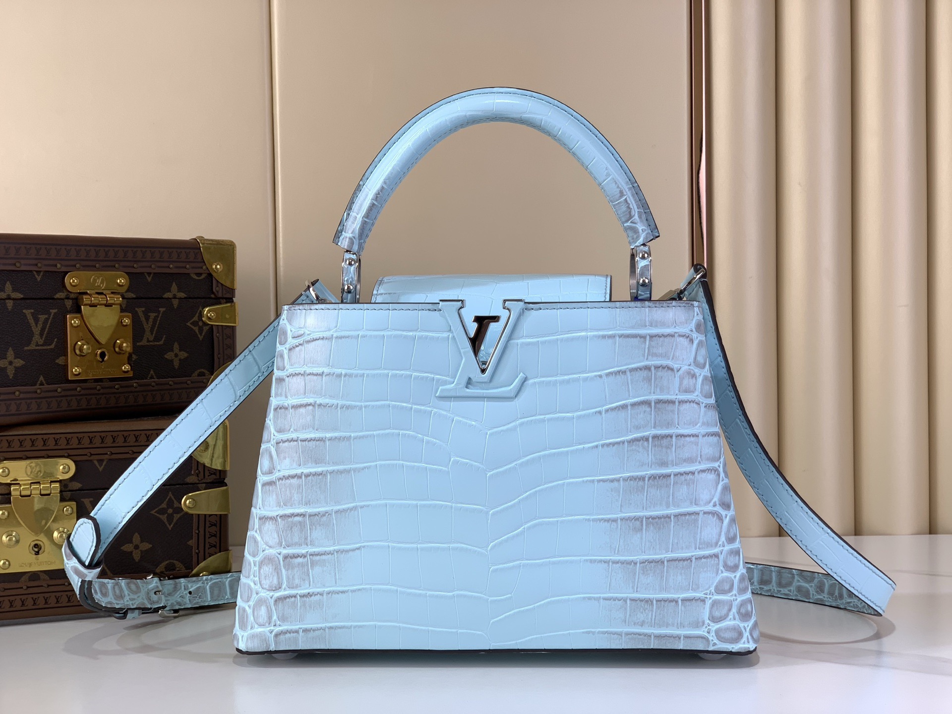 LV Style Blue Leather Top Handle Bag Lookbook Reference image 1