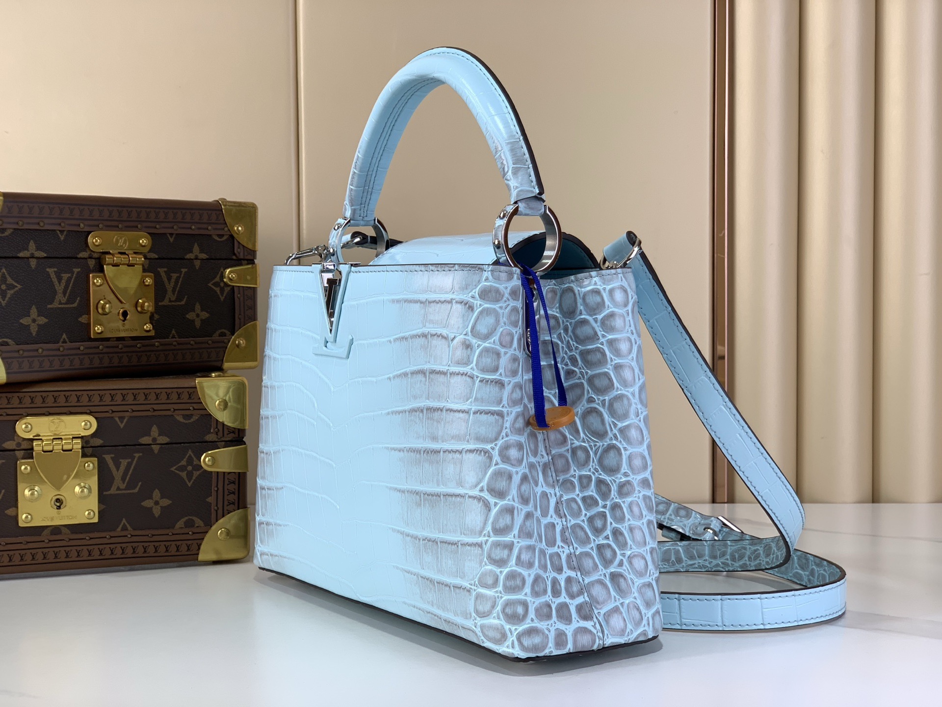LV Style Blue Leather Top Handle Bag Lookbook Reference image 2