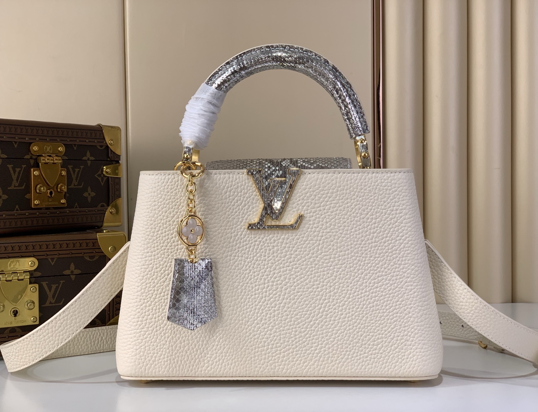 LV Style White Leather Top Handle Bag Lookbook Reference image 1