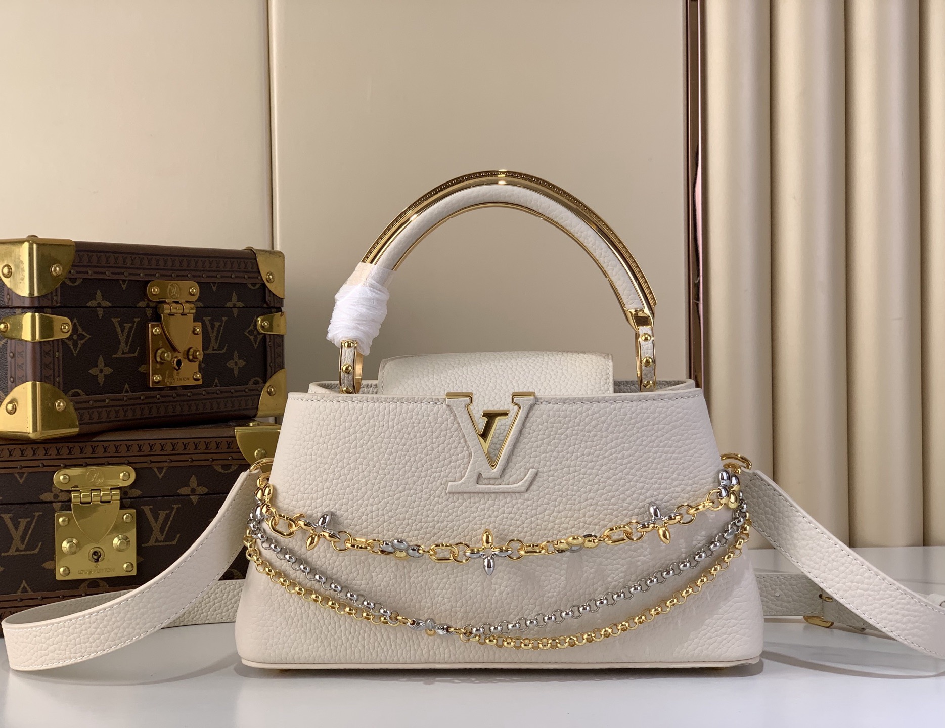 LV Style White Leather Top Handle Bag Lookbook Reference image 1