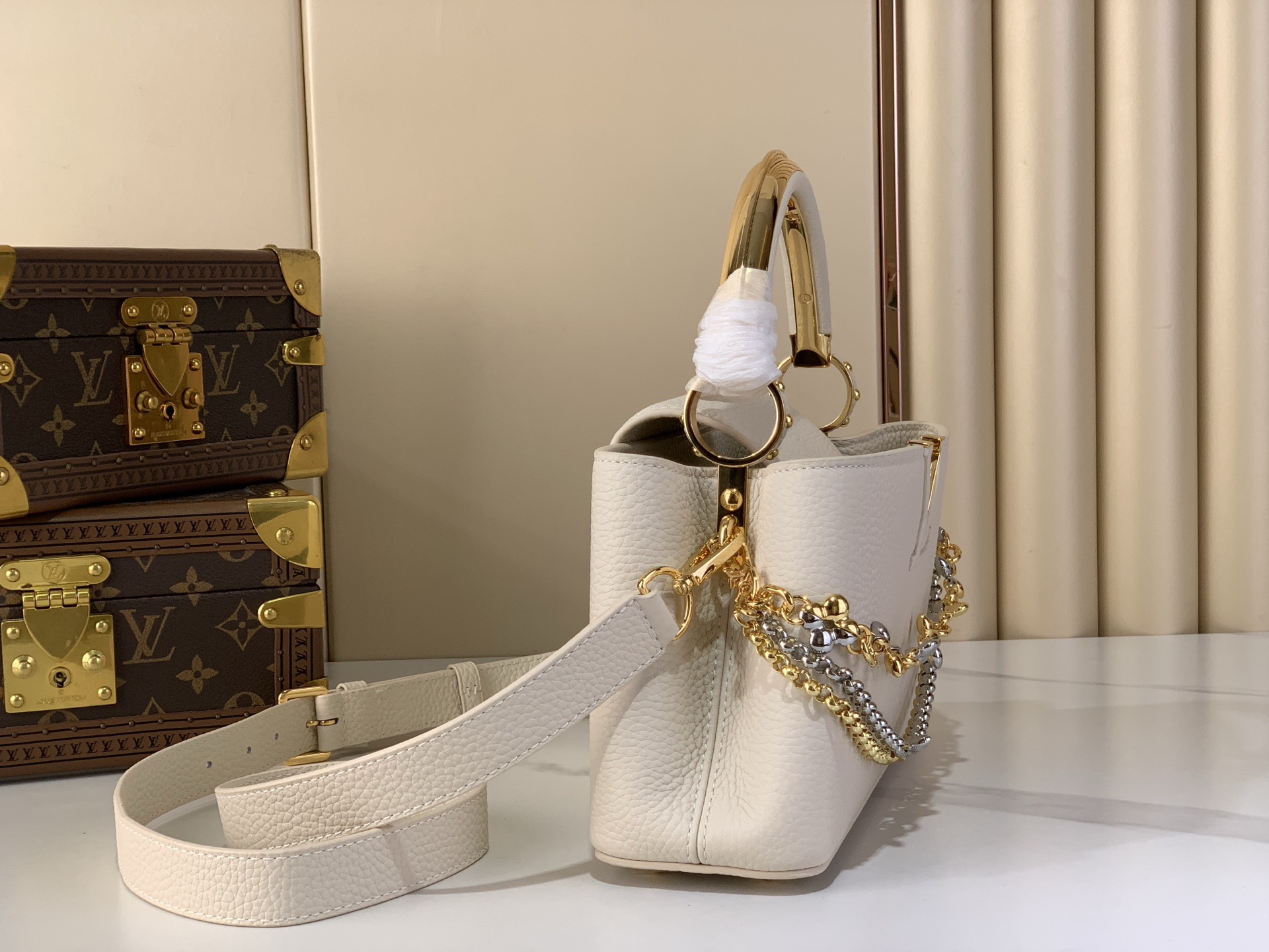 LV Style White Leather Top Handle Bag Lookbook Reference image 2