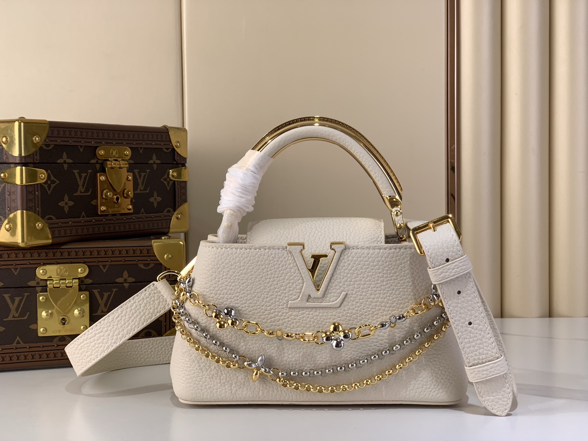 LV Style White Leather Top Handle Bag Lookbook Reference image 1
