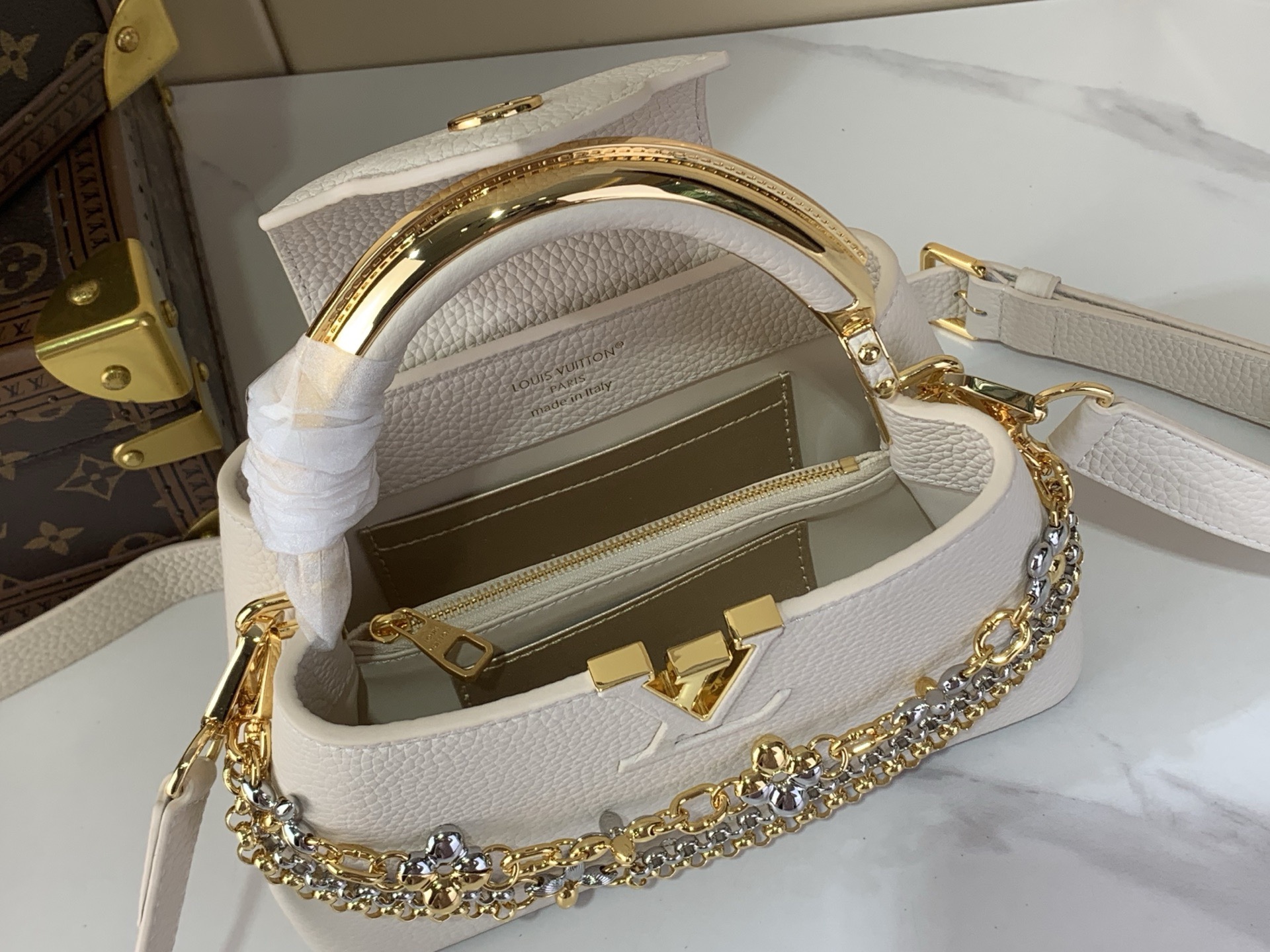 LV Style White Leather Top Handle Bag Bags Top Handle Bag detail image 8 from source 759853