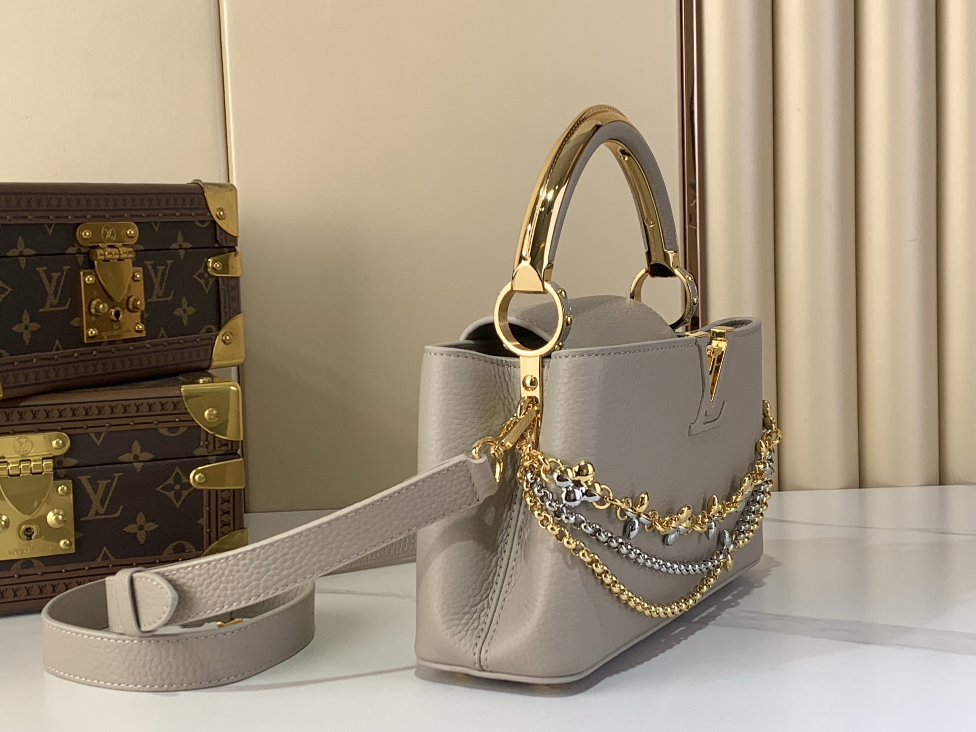 LV Style Beige Leather Top Handle Bag Lookbook Reference image 2