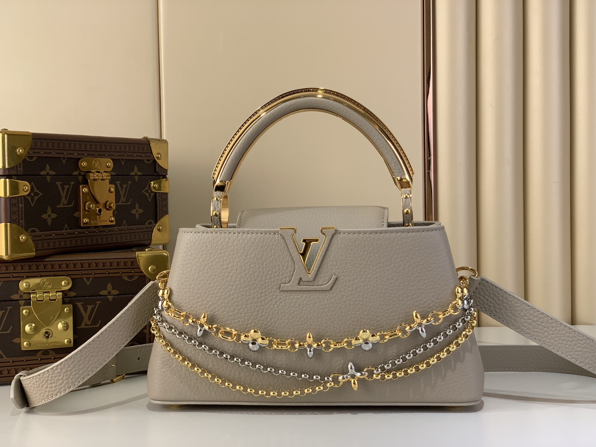LV Style Beige Leather Top Handle Bag Lookbook Reference image 1