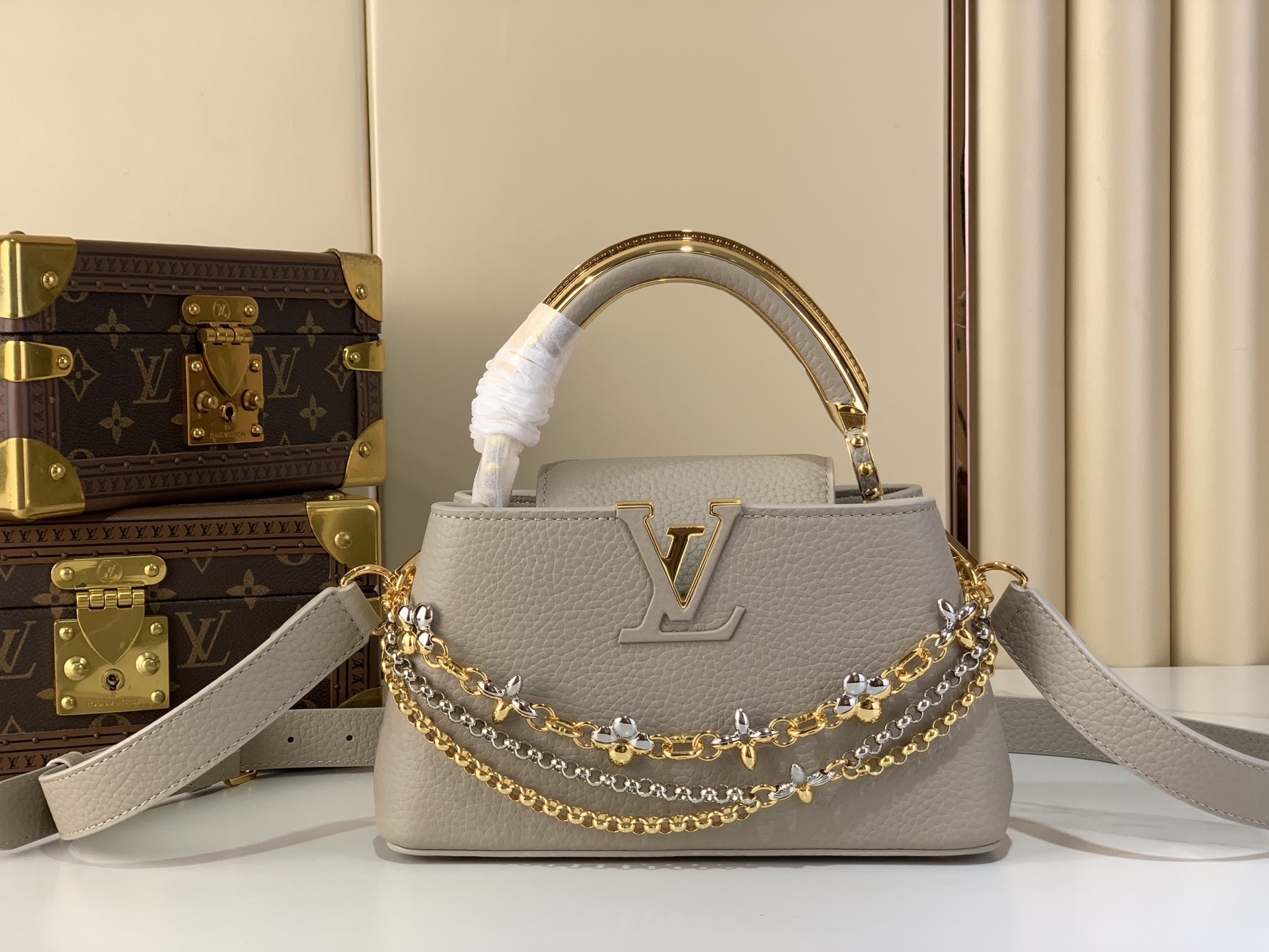 LV Style Beige Leather Top Handle Bag Lookbook Reference image 1