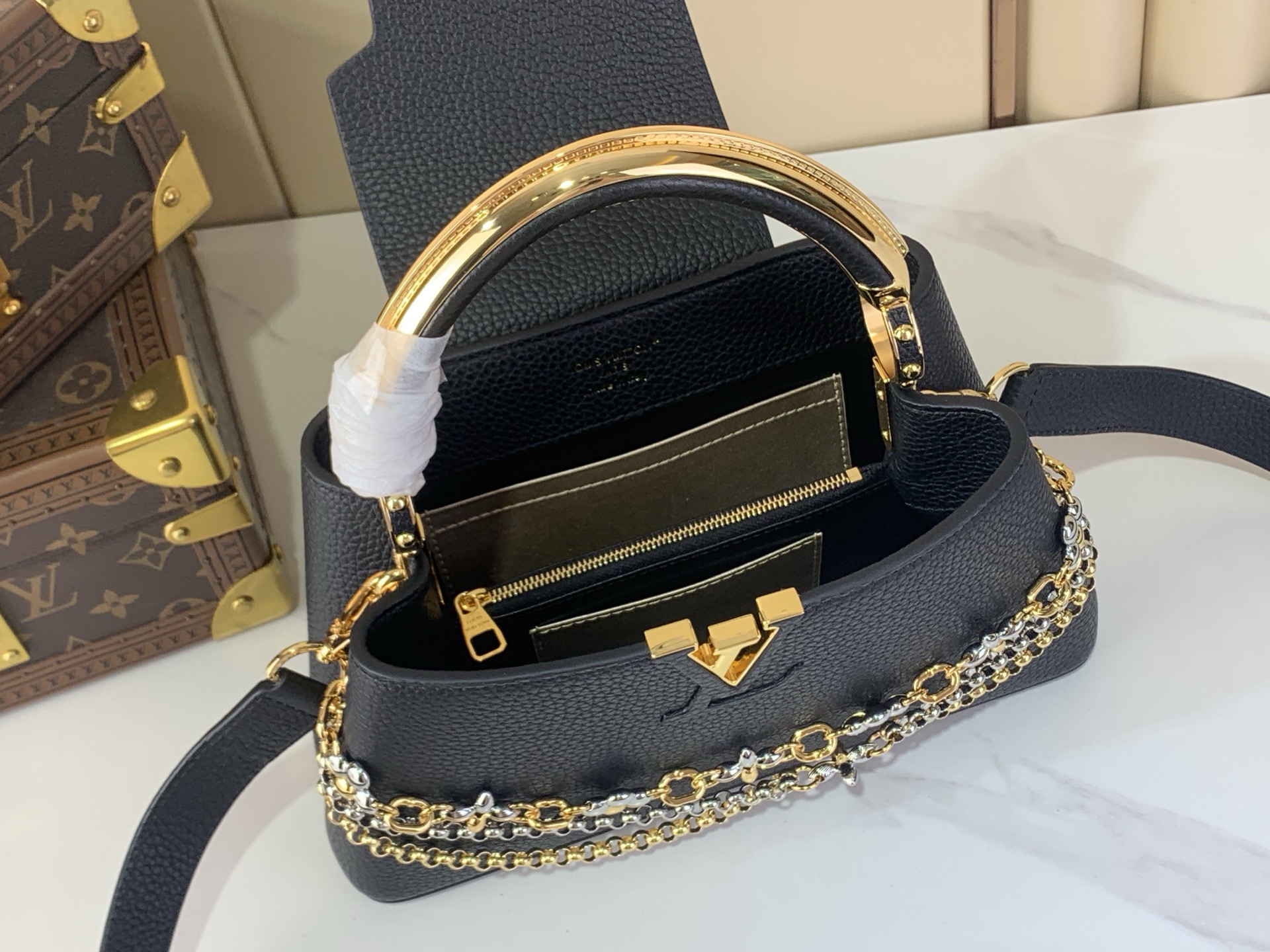 LV Style Black Leather Top Handle Bag Bags Top Handle Bag detail image 9 from source 759856