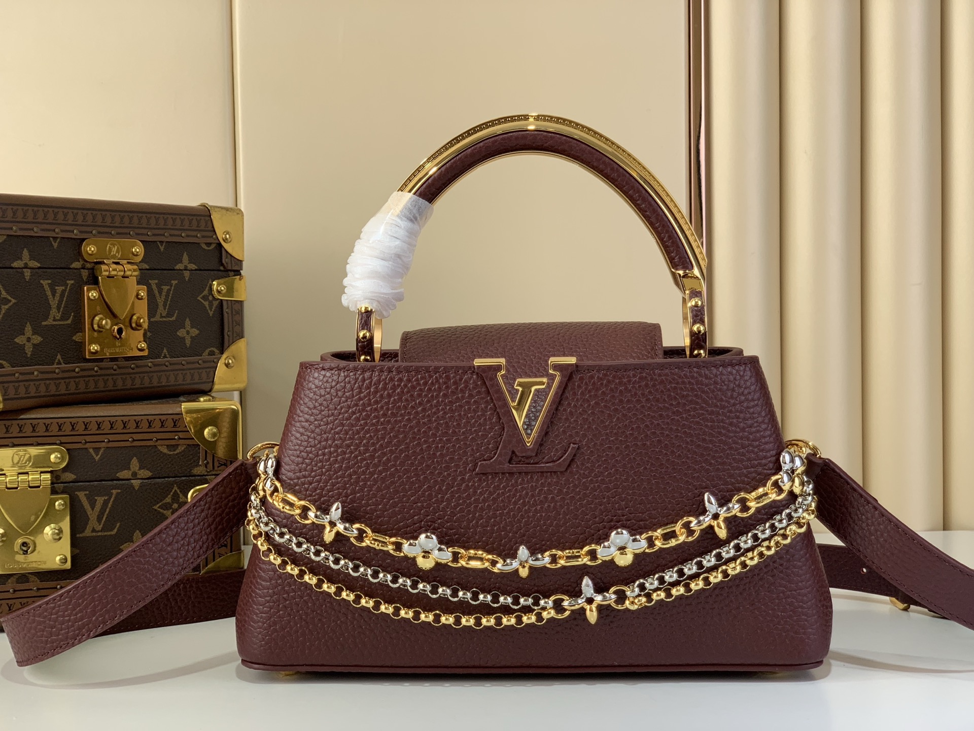 LV Style Beige Leather Top Handle Bag Lookbook Reference image 1