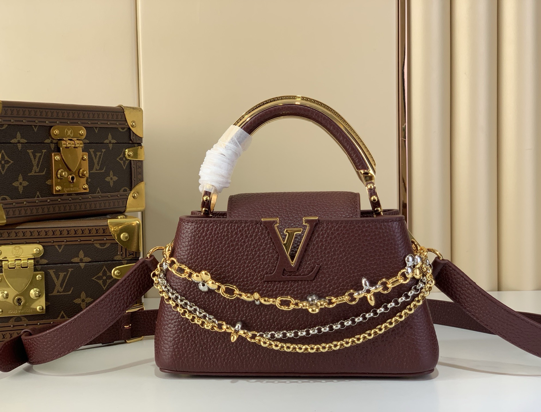 LV Style Beige Leather Top Handle Bag Lookbook Reference image 1