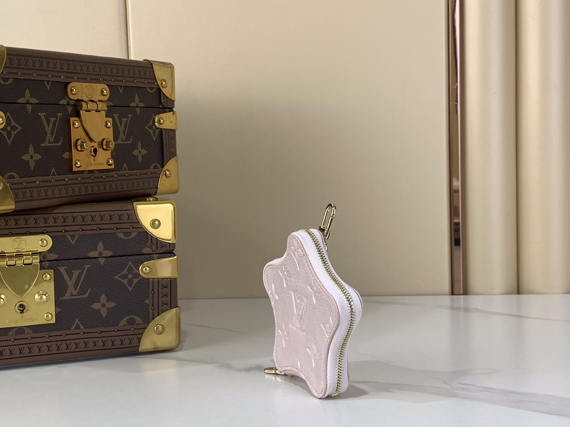 LV Style Beige Leather Keychain Lookbook Reference image 2